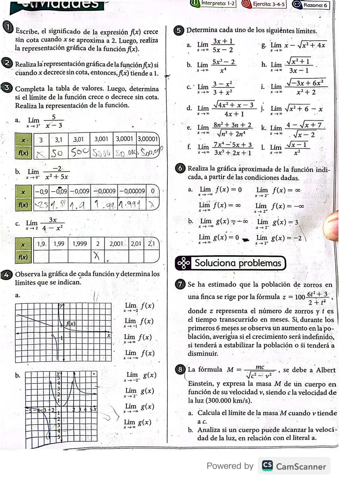 # actividades
1 Escribe, el significado de la expresión f(x) crece
sin cota cuando x se aproxima a 2. Luego, realiza
la representación gráf