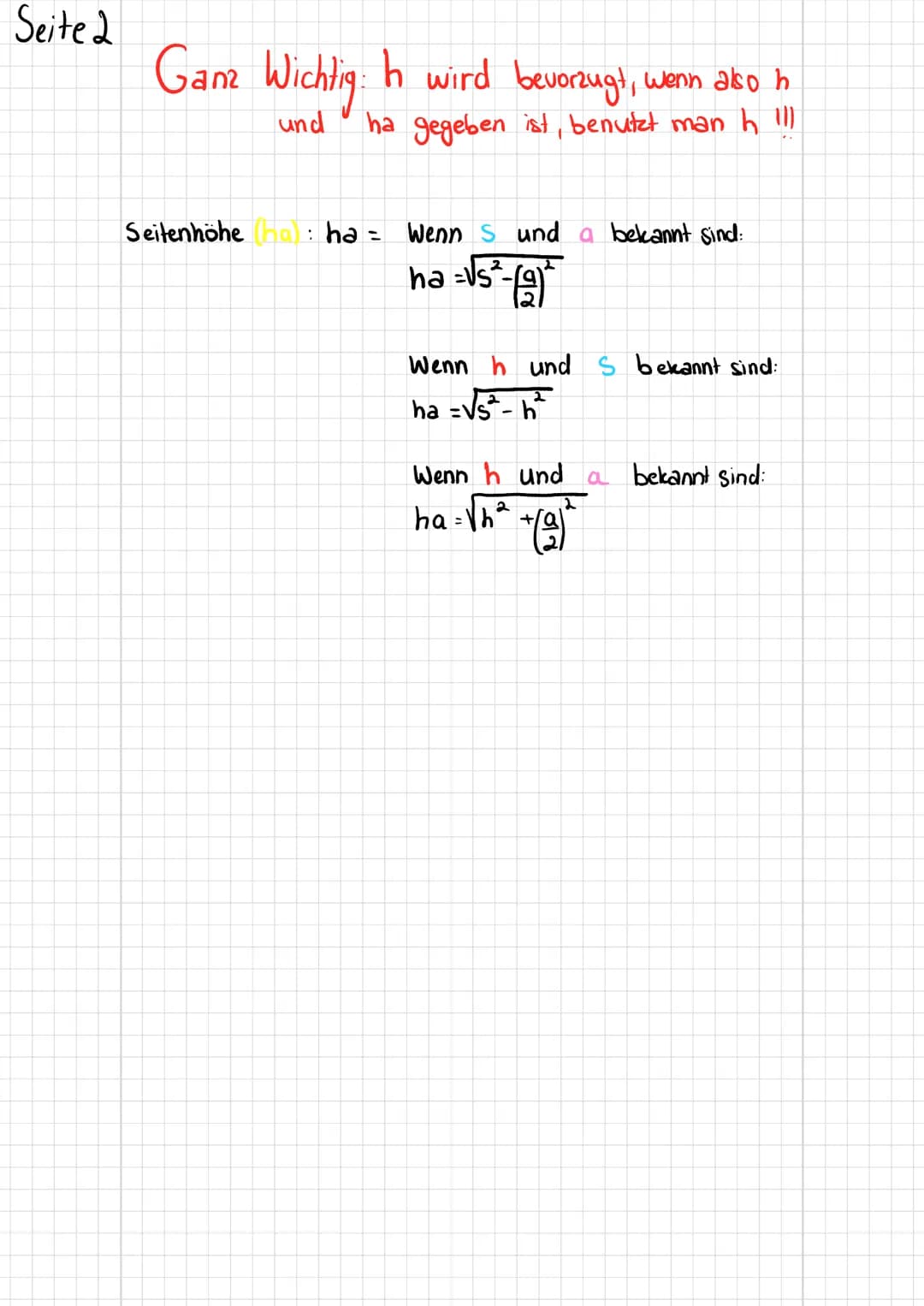 Seit 1
# Lernzettel - Mathe
Mittwoch 18.09.2024
## Pyramiden
höhe
S
Seitenkante
h
Seilenhahe
$
\frac{a}{2}$
Grundseite
rechter Wi