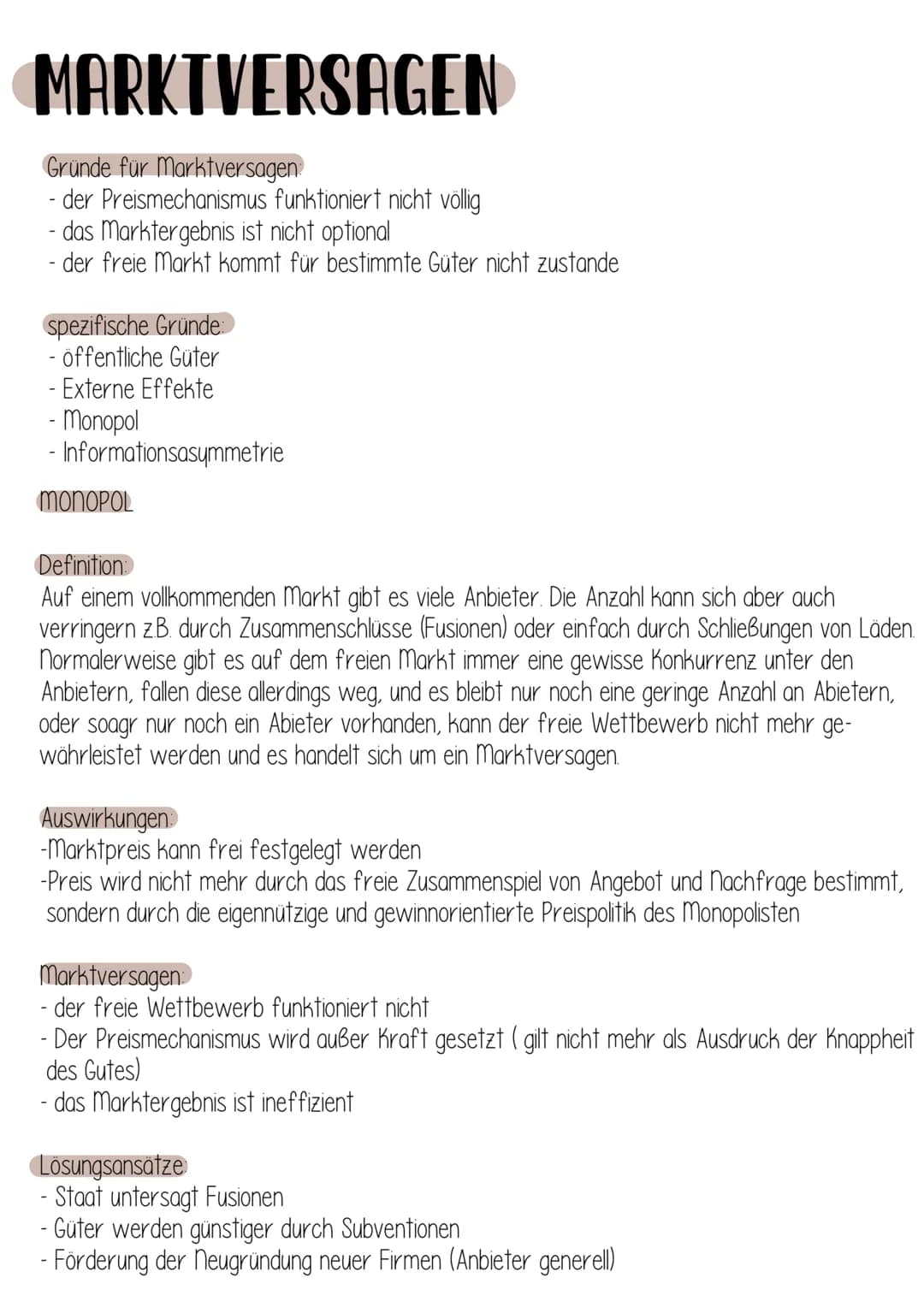 # MARKTVERSAGEN
Gründe für Markt versagen
- der Preismechanismus funktioniert nicht völlig
- das Marktergebnis ist nicht optional
- der fre