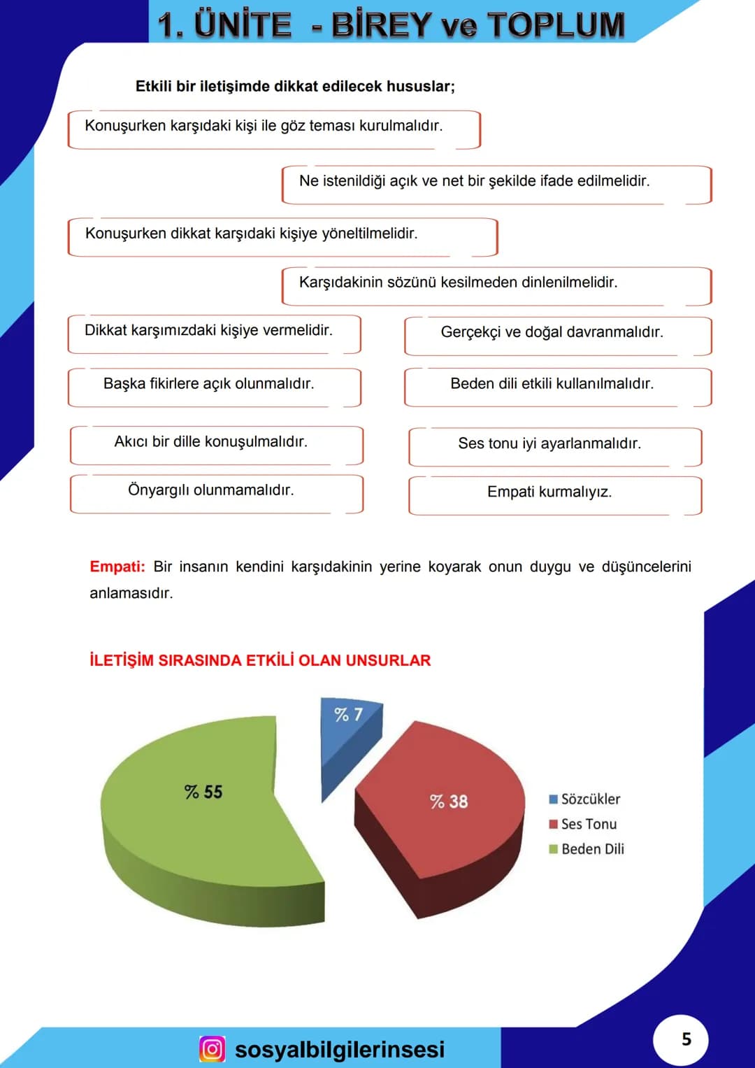 # SOSYAL BİLGİLER
2023
ORTAOKUL
7
DERS NOTLARI # 1. ÜNİTE - BİREY ve TOPLUM
## İLETİŞİM NEDİR?
* İnsanlar, geçmişten günümüze çeşitl
