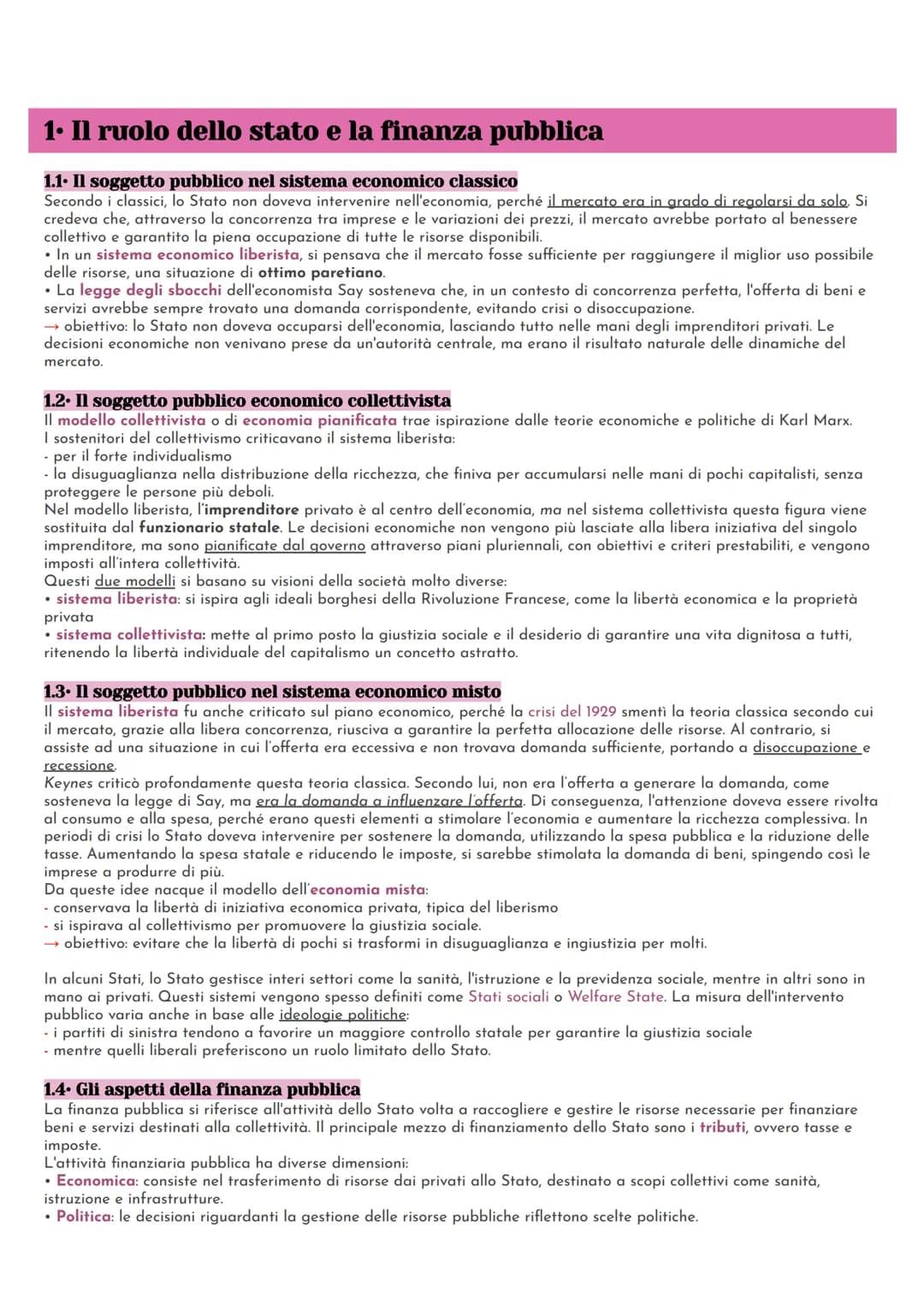 # 1. Il ruolo dello stato e la finanza pubblica
1.1. Il soggetto pubblico nel sistema economico classico
Secondo i classici, lo Stato non d