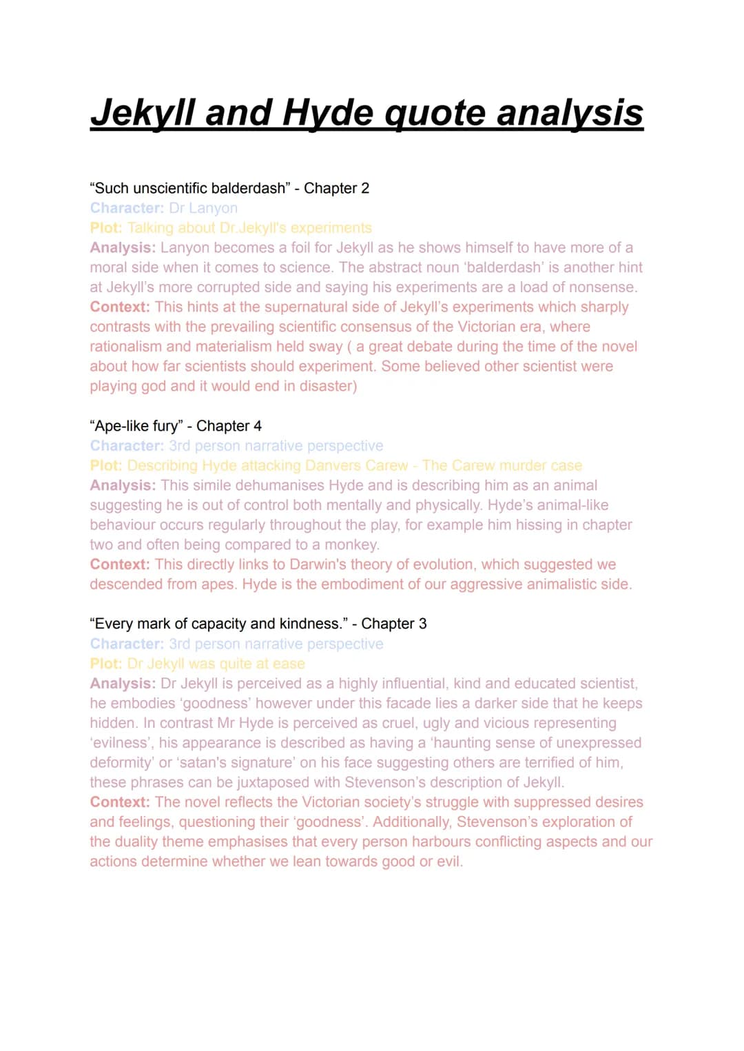 # Jekyll and Hyde quote analysis
"Such unscientific balderdash" - Chapter 2
Character: Dr Lanyon
Plot: Talking about Dr. Jekyll's experimen