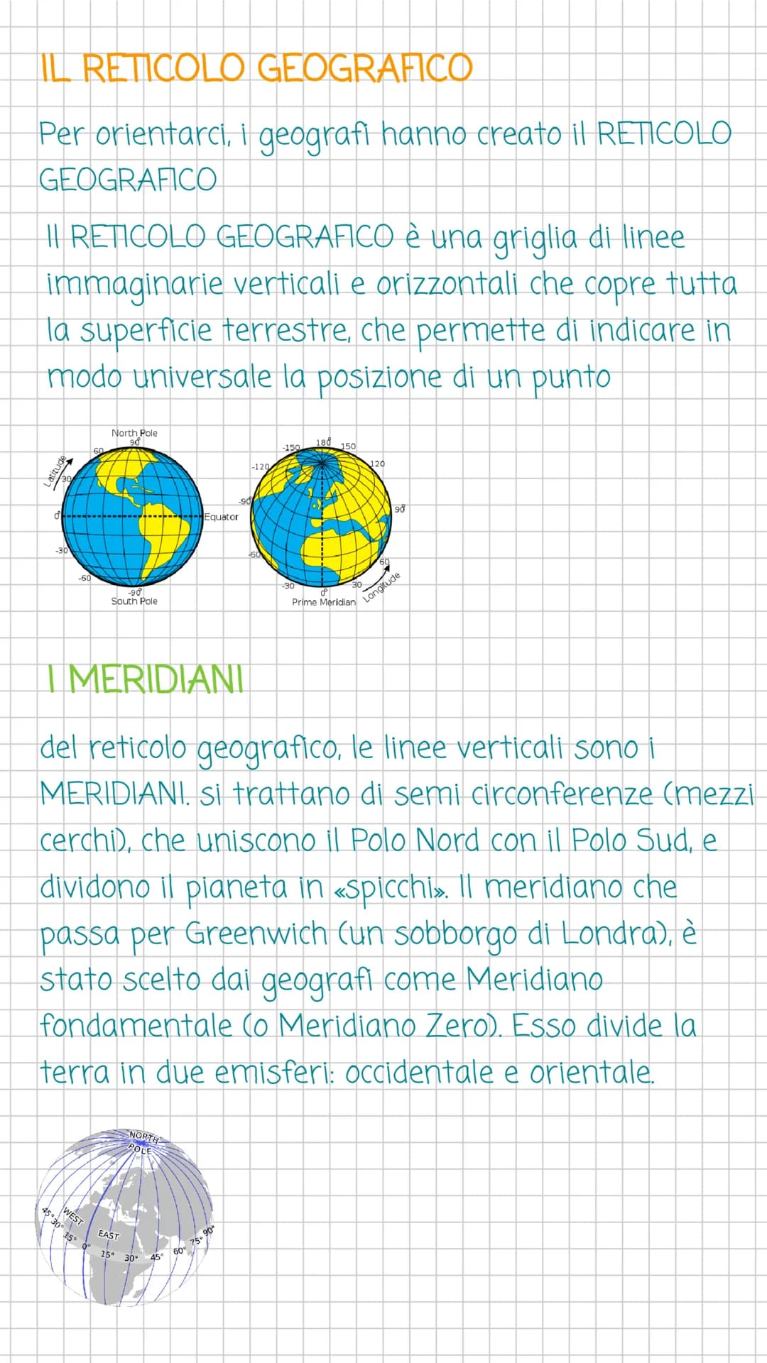 # IL RETICOLO GEOGRAFICO
Per orientarci, i geografi hanno creato il RETICOLO
GEOGRAFICO
II RETICOLO GEOGRAFICO è una griglia di linee
imma