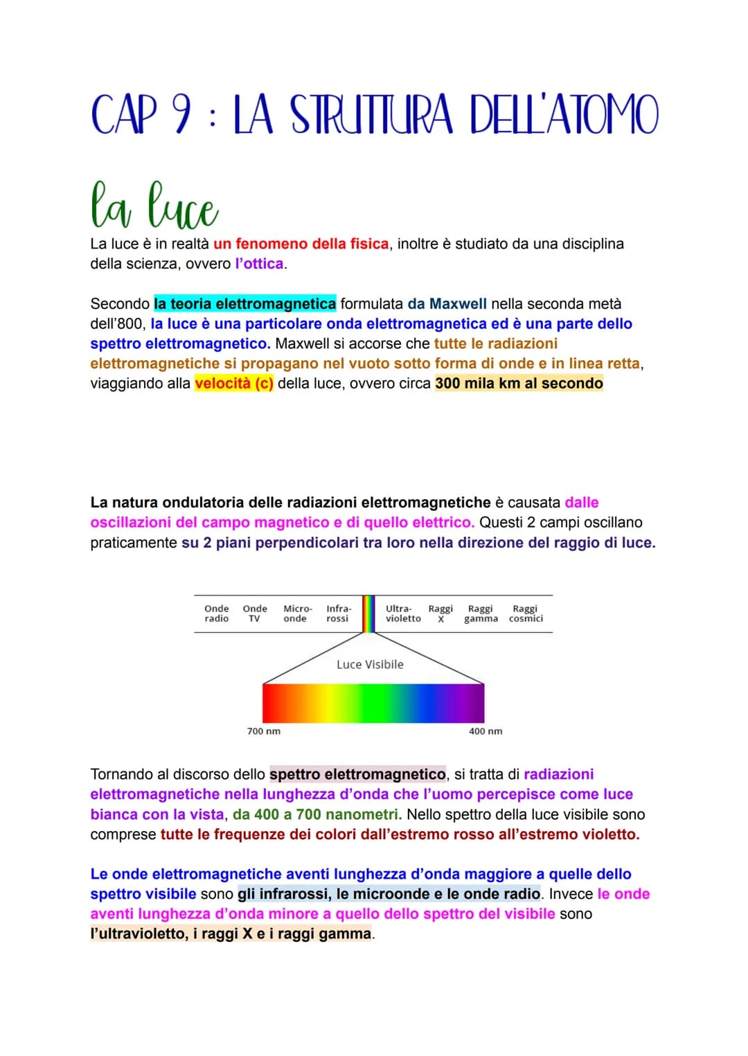 # CAP 9: LA STRUTTURA DELL'ATOMO
la luce
La luce è in realtà un fenomeno della fisica, inoltre è studiato da una disciplina
della scienza,
