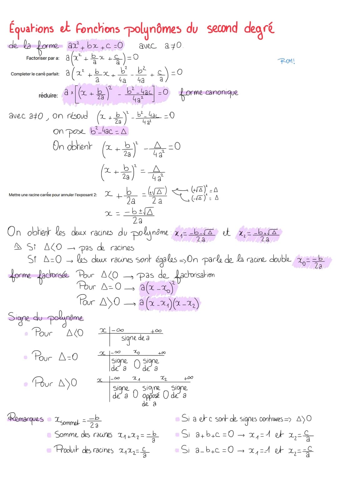 # Équations et fonctions polynômes du second degré
de la forme $ax²+bx+c=0$ avec $a≠0$.
Factoriser para: $a(x²+ \frac{b}{a}x+ \frac{c}{a})