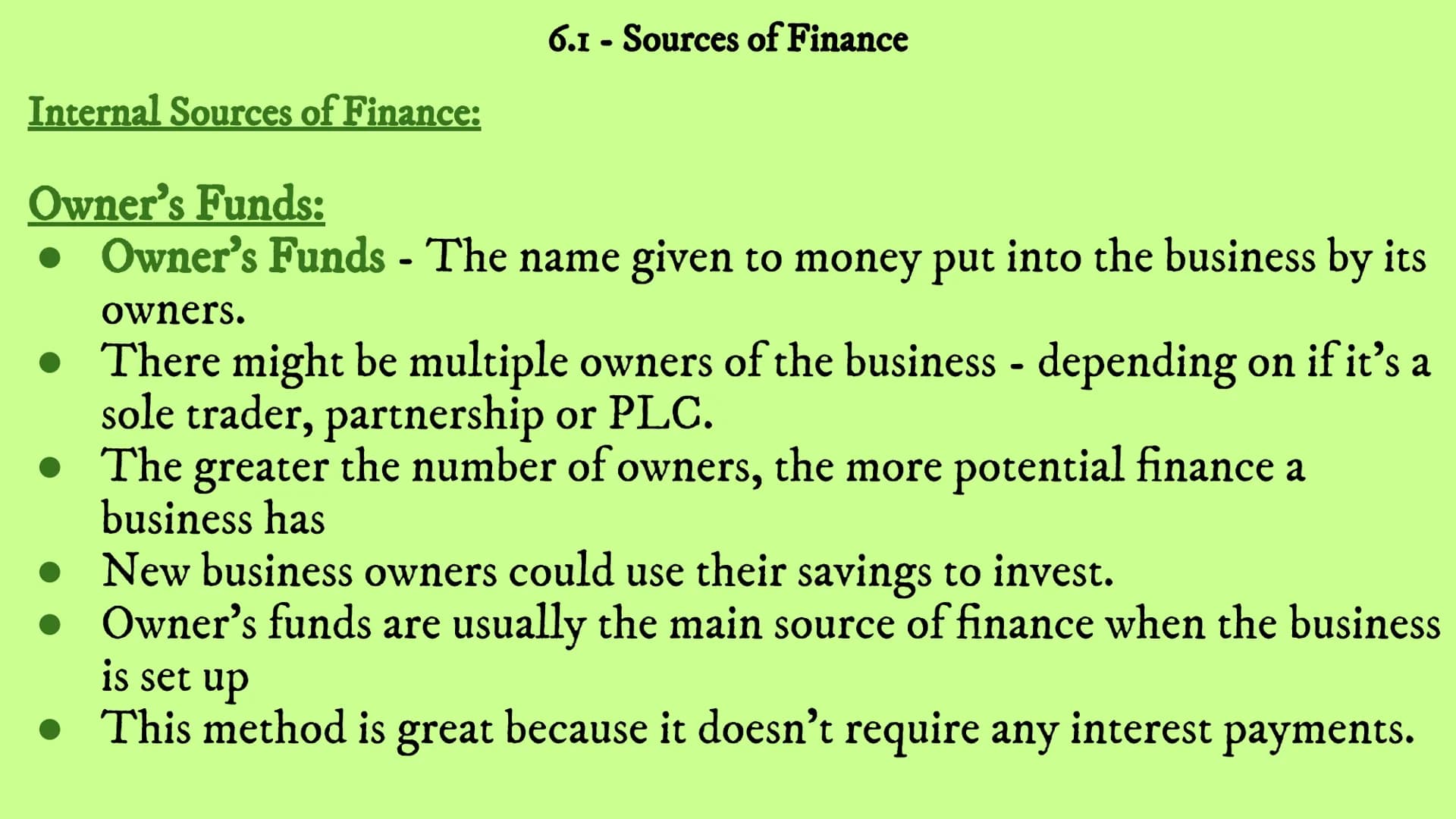 # Business Revision
## Unit 6 - Finance
### 6.1 6.2 6.3 6.4 6.I - Sources of Finance Reasons for raising finance:
New Businesses:
6.1 -
