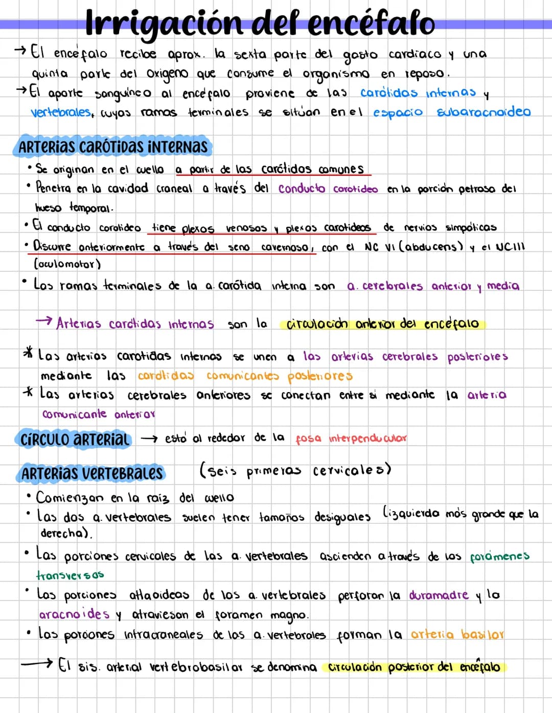 # Irrigación del encéfalo
→El encefalo recibe aprox. la sexta parte del gasto cardiaco y una
quinta parle del oxigeno que consume el organi