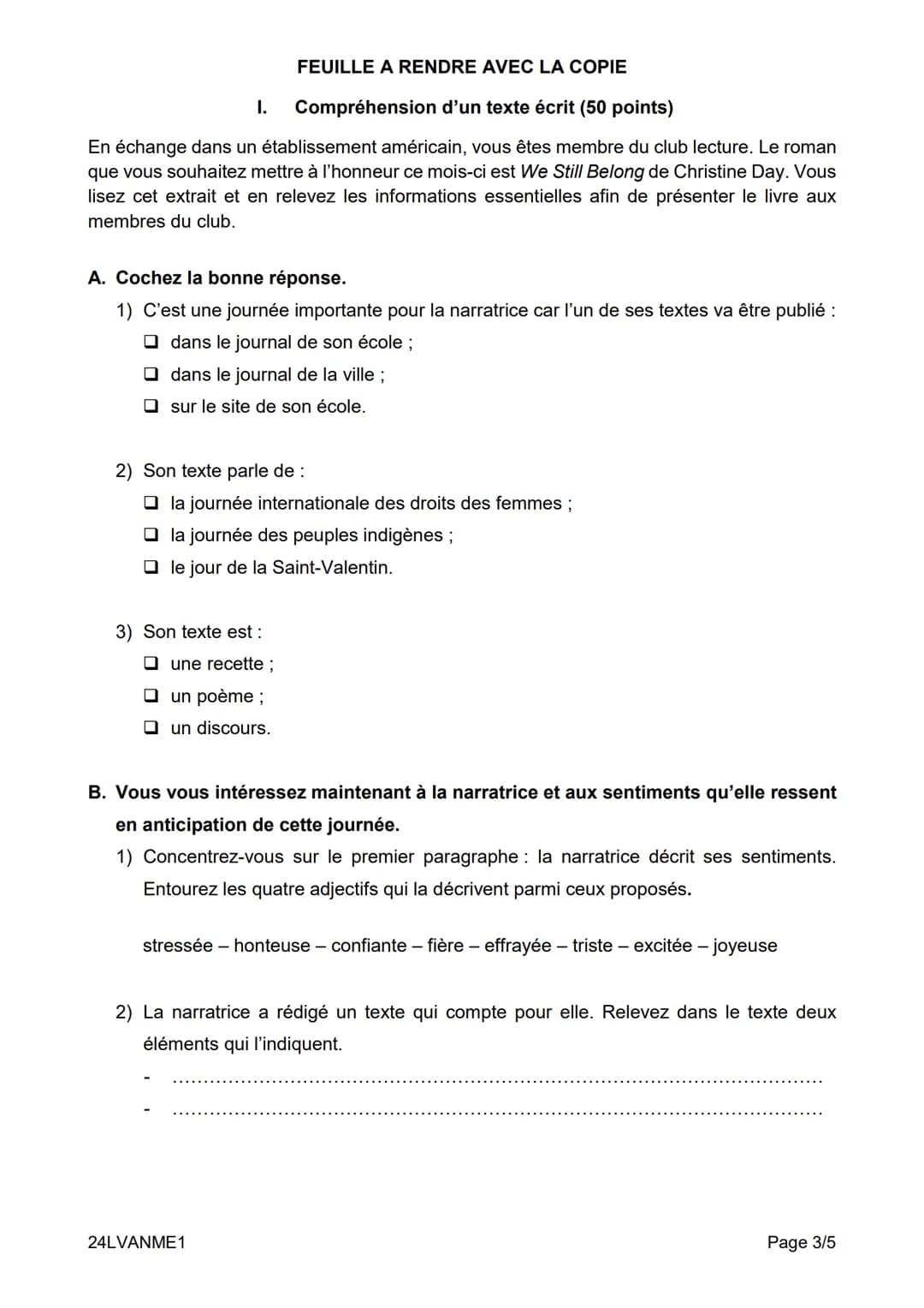 # DIPLÔME NATIONAL DU BREVET
SESSION 2024
Épreuve de langue vivante étrangère :
ANGLAIS
TOUTES SÉRIES
Mardi 2 juillet 2024
Durée: 1 he
