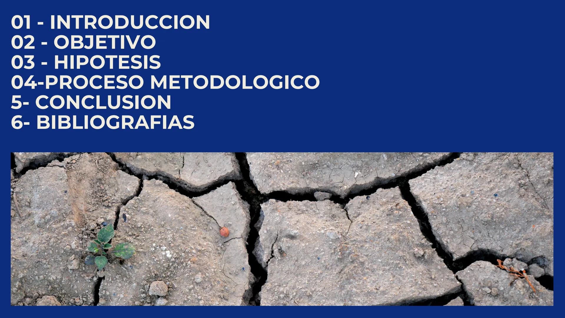 # EL CAMBIO
# CLIMÁTICO
EFECTO DEL AUMENTO
DE GASES DE EFECTO
INVERNADERO EN LA
TEMPERATURA
TERRESTRE. 01 - INTRODUCCION
02 - OBJETIVO
03 -