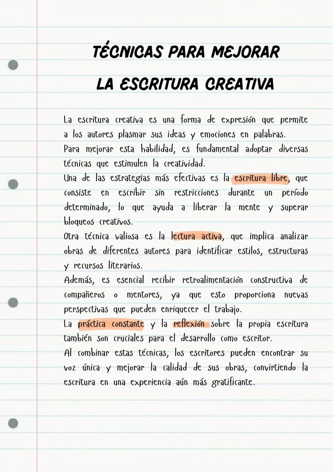 # TÉCNICAS PARA MEJORAR
# LA ESCRITURA CREATIVA
La escritura creativa es una forma de expresión que permite
a los autores plasmar sus idea