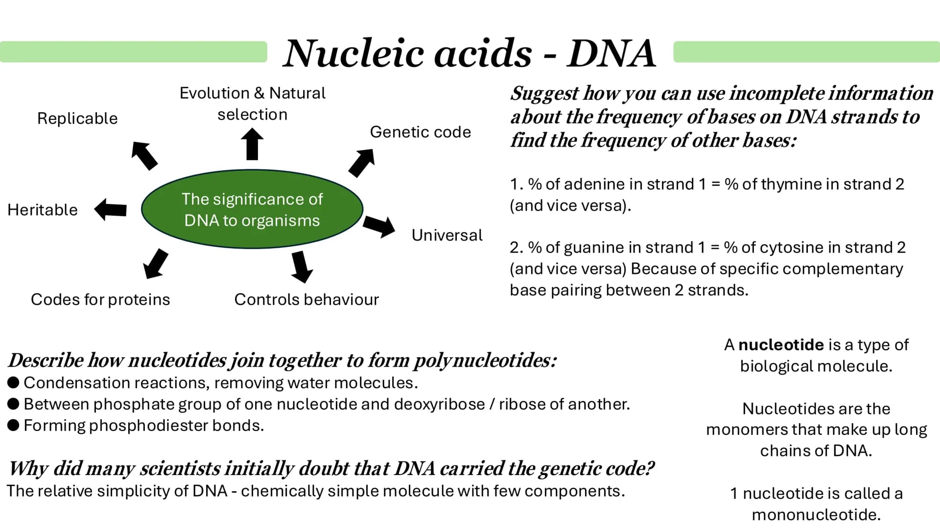 # Nucleic acids - DNA
What is DNA?
It stands for deoxyribonucleic acid.
• It a chemical that genetic material in the nucleus is composed o