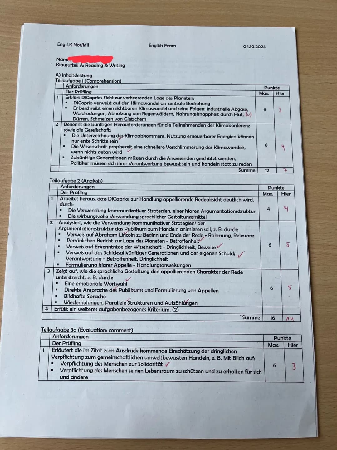 Eng LK Mil/Nor
Klausur
04.10.2024
Name:
Klausur Englisch
Aufgabenstellung:
Klausurteil A: Leseverstehen und Schreiben integriert
1. Expla