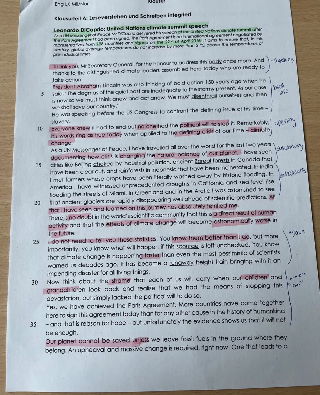 Eng LK Mil/Nor
Klausur
04.10.2024
Name:
Klausur Englisch
Aufgabenstellung:
Klausurteil A: Leseverstehen und Schreiben integriert
1. Expla