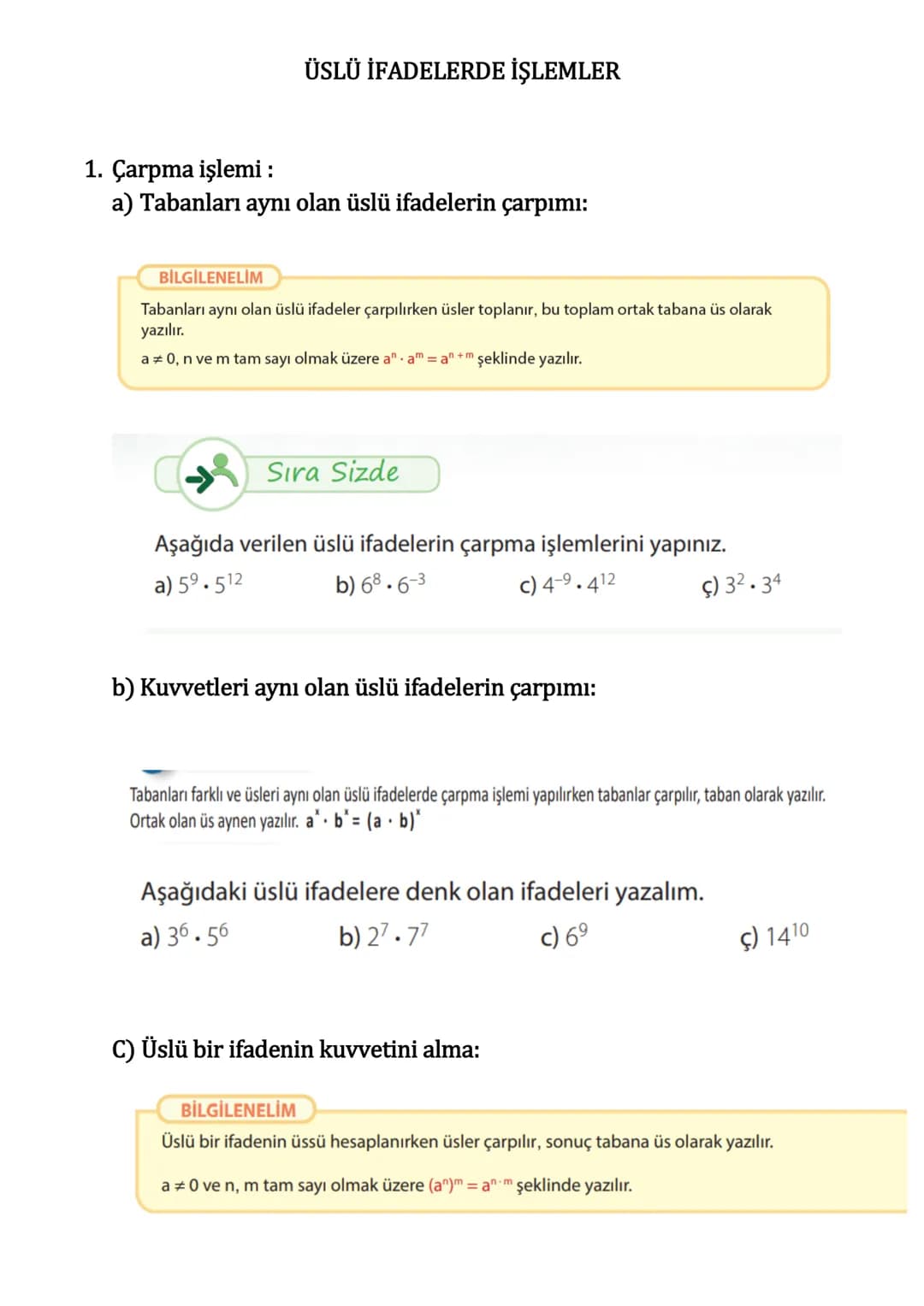 # ÜSLÜ İFADELER
KUVVETİ NEGATİF OLAN ÜSLÜ İFADELER
Kuvvetin negatif olması tabanda yer alan sayının çarpmaya göre tersini alıp
kuvvetini ö
