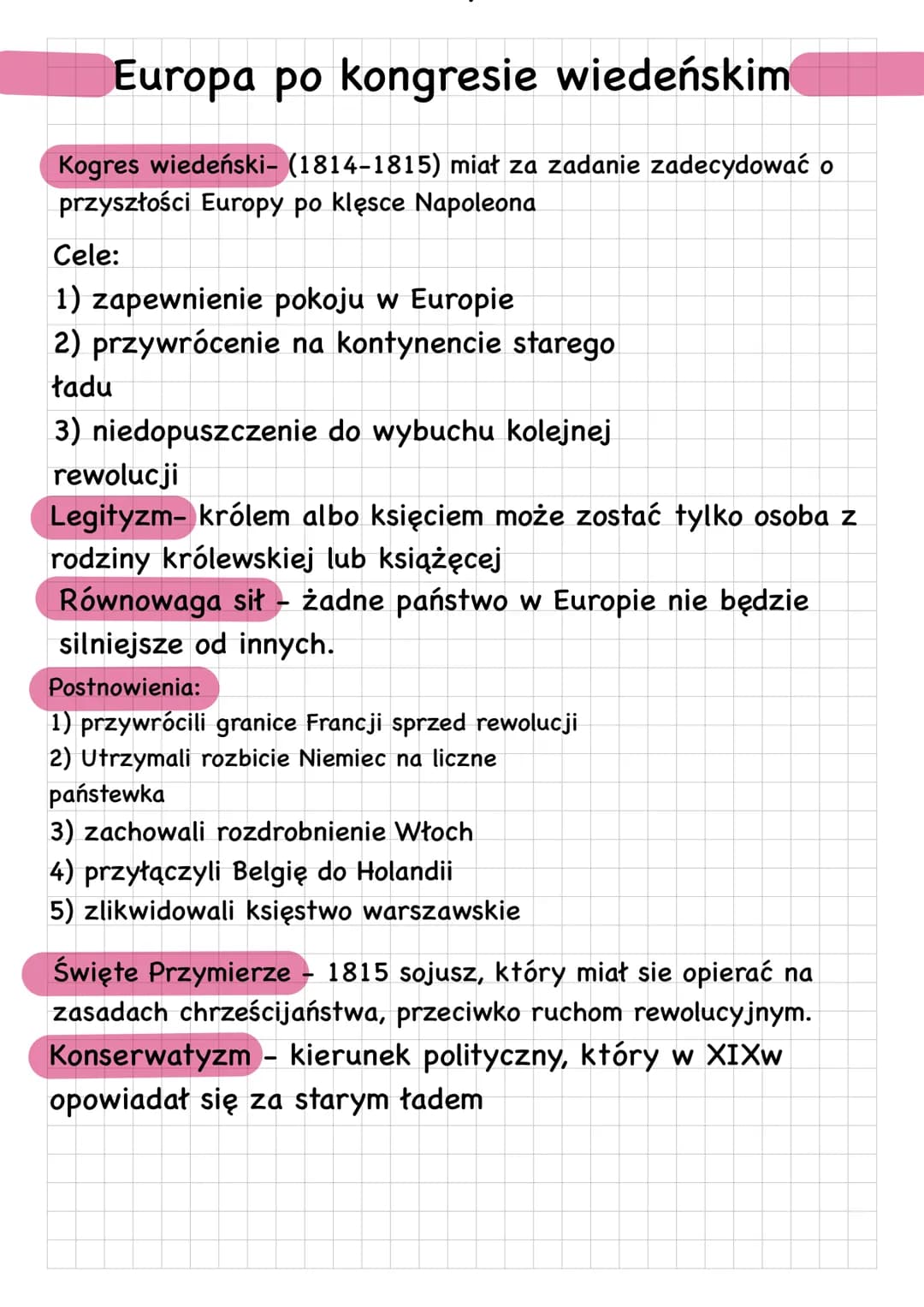 # Europa po kongresie wiedeńskim
Kogres wiedeński- (1814-1815) miał za zadanie zadecydować o
przyszłości Europy po klęsce Napoleona
Cele: