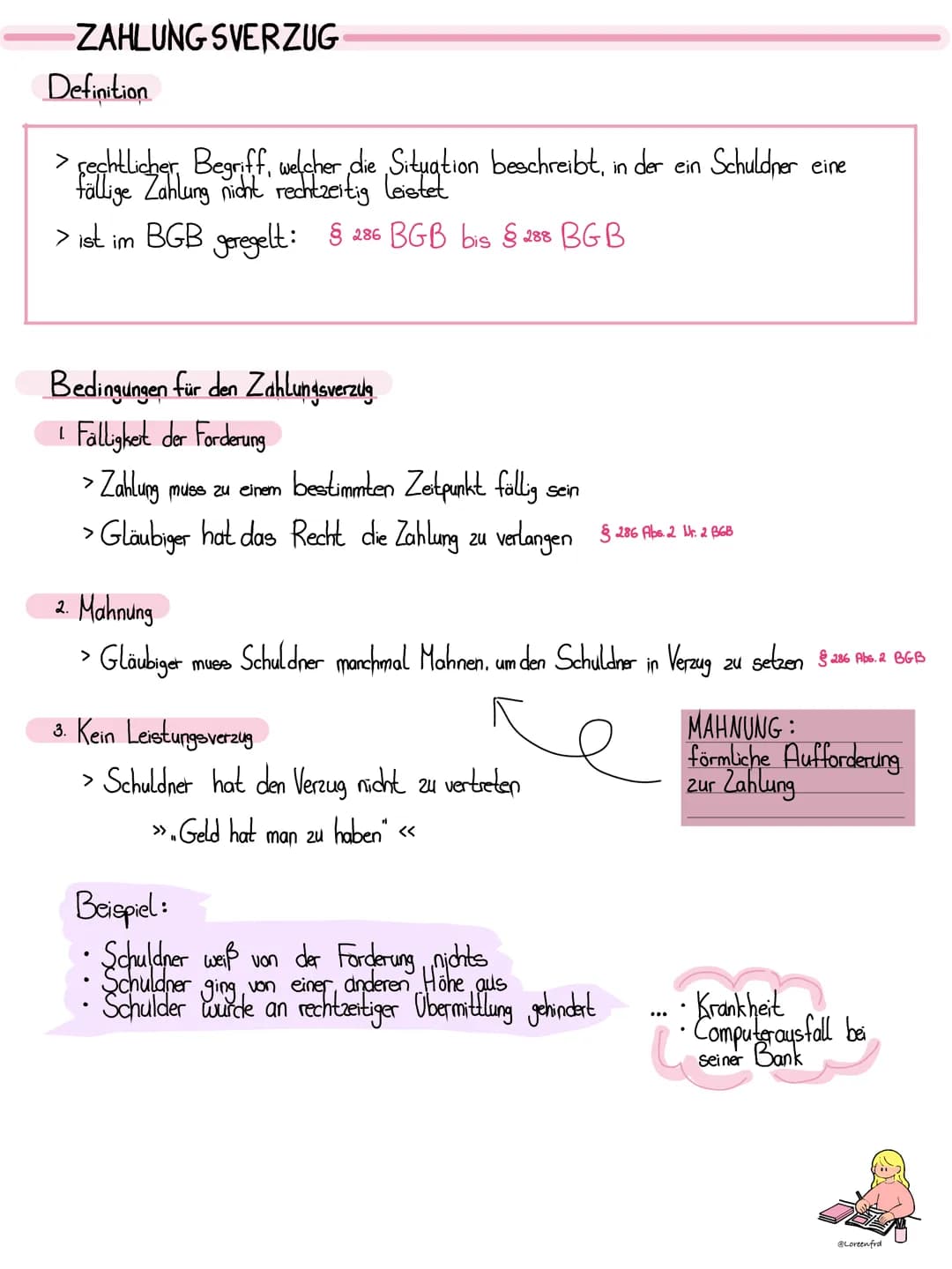 # Zahlungsverzug
@Loreenfrd # ZAHLUNGSVERZUG
Definition
> rechtlicher Begriff, welcher die, Situation beschreibt, in der ein Schuldner ei