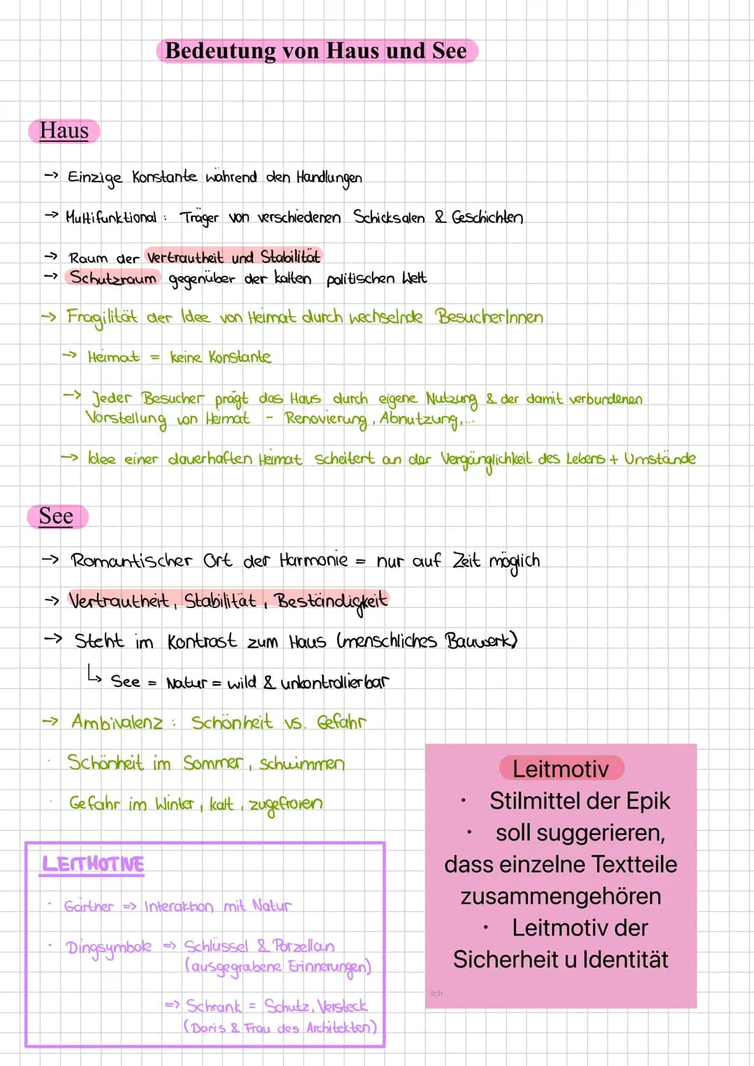 # Bedeutung von Haus und See
# Haus
→ Einzige Konstante während den Handlungen
→ Multifunktional Trager von verschiedenen Schicksalen & G