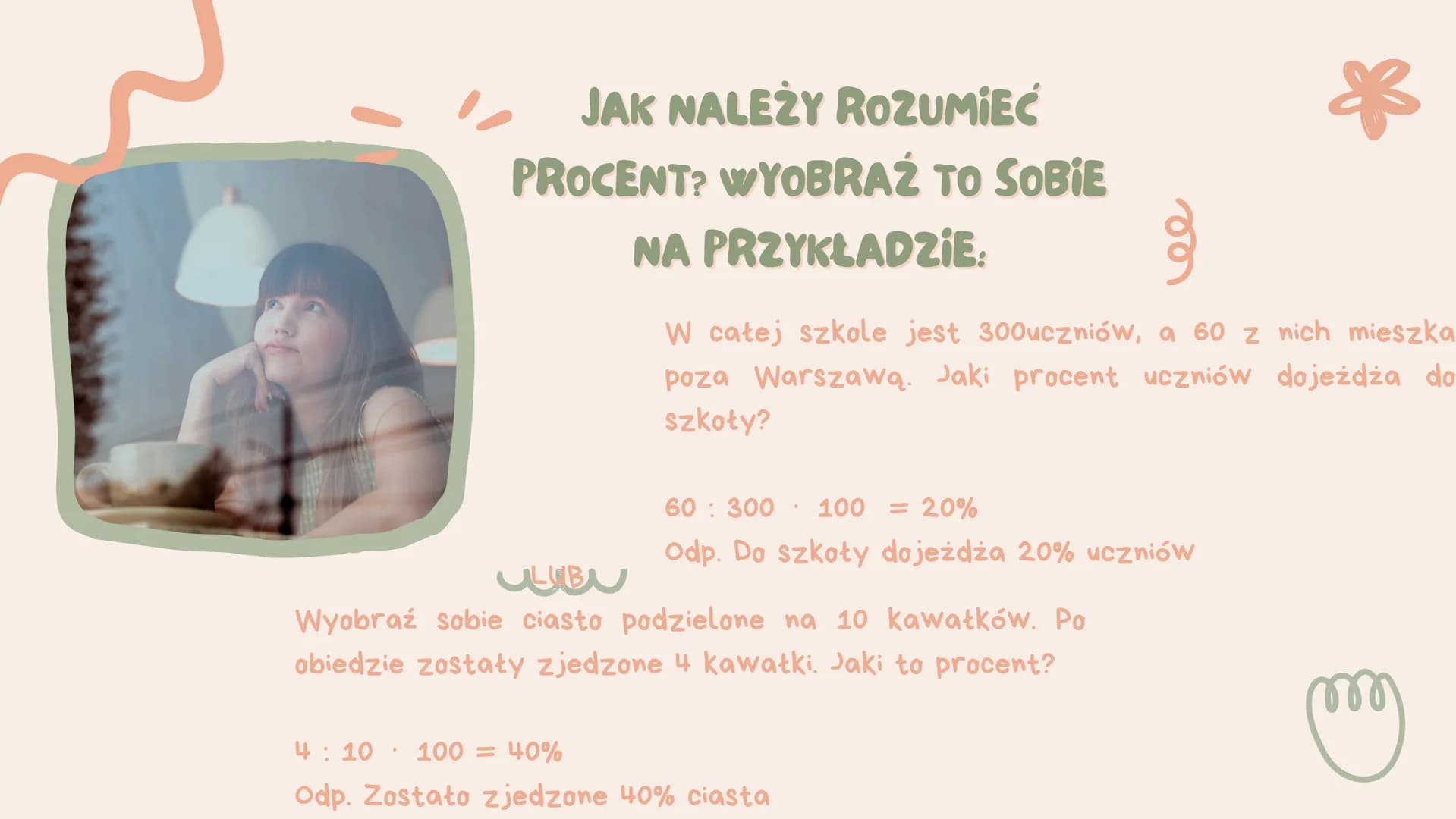 # Procenty
Canva # DO CZEGO NAM POTRZEBNE PROCENTY?
Z procentami spotykamy się codziennie. Przy ich pomocy można
wyliczyć cenę kurtki, któ