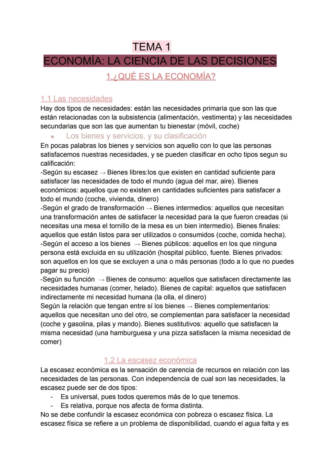 # TEMA 1
ECONOMÍA: LA CIENCIA DE LAS DECISIONES
1.¿QUÉ ES LA ECONOMÍA?
1.1 Las necesidades
Hay dos tipos de necesidades: están las necesi