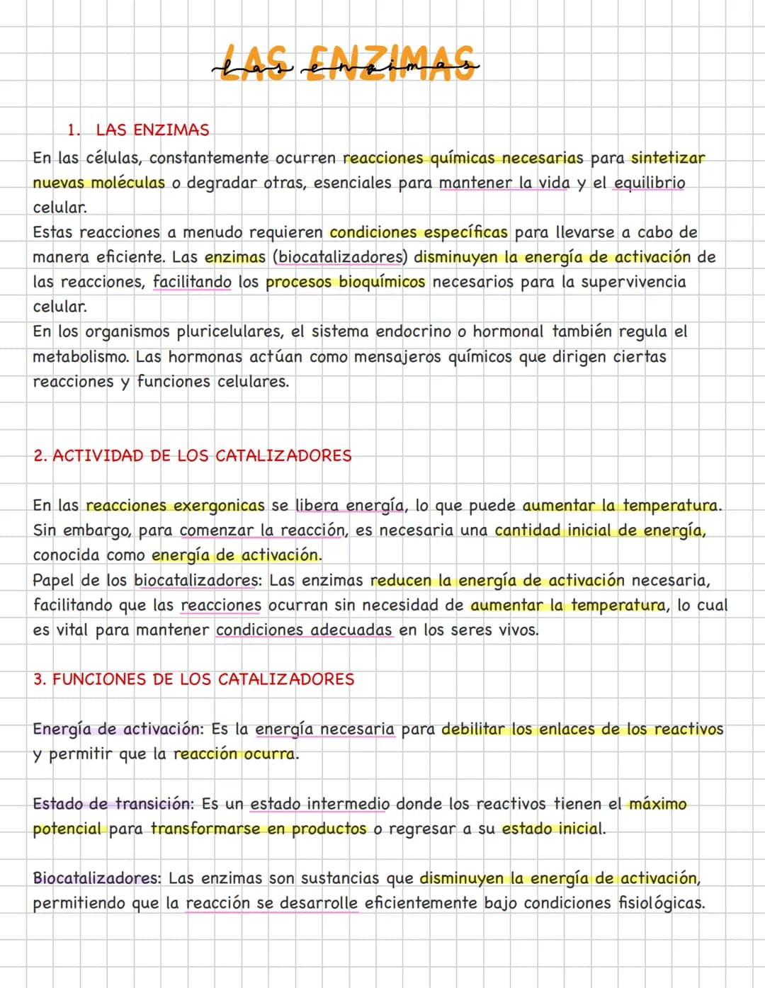 # LAS ENZIMAS
1. LAS ENZIMAS
En las células, constantemente ocurren reacciones químicas necesarias para sintetizar
nuevas moléculas o degr