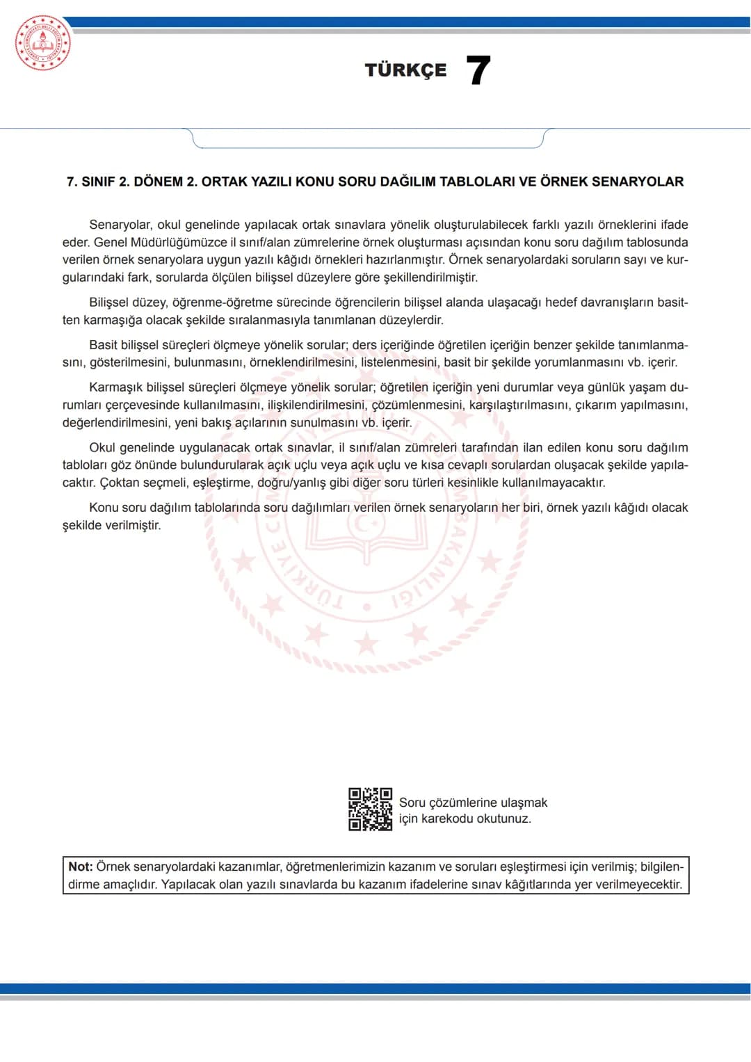 TÜRKÇE 7
KONU SORU DAĞILIM TABLOLARI
Konu soru dağılım tablosu, öğretim programında yer alan konu ve kazanımlarla ortak sınavlardaki soru