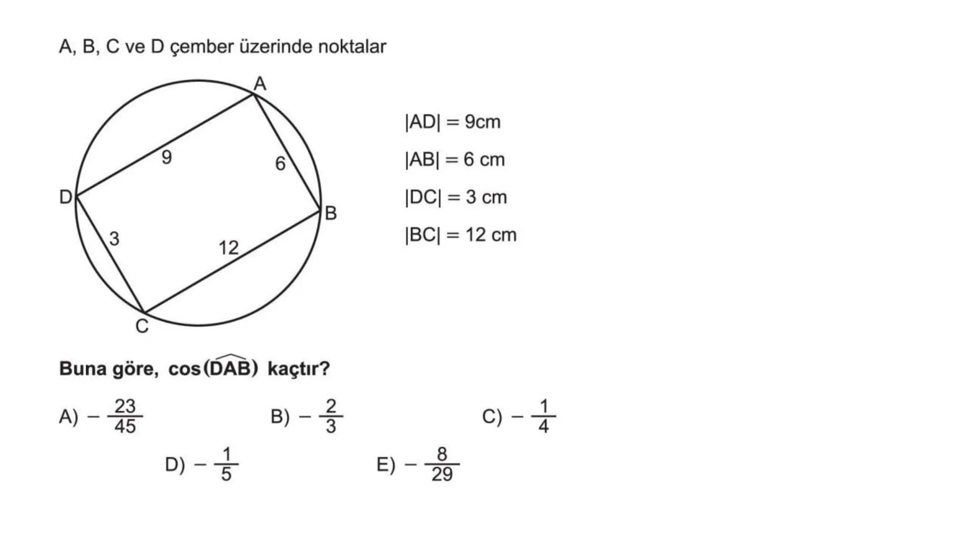 # TRİGONOMETRİ-2 DEVAMI # Üçgende Trigonometrik Teoremler
A) Kosinüs Teoremi
Bir ABC üçgeninin kenar uzunlukları a birim, b birim ve c bir