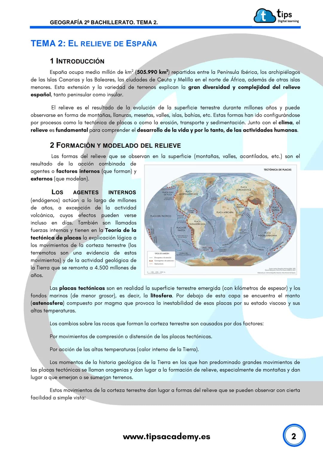 # GEOGRAFÍA
2º BACHILLERATO
TEMA 2: El relieve de España
www.tipsacademy.es GEOGRAFÍA 2º BACHILLERATO. TEMA 2.
tips
Digital learning
TEM