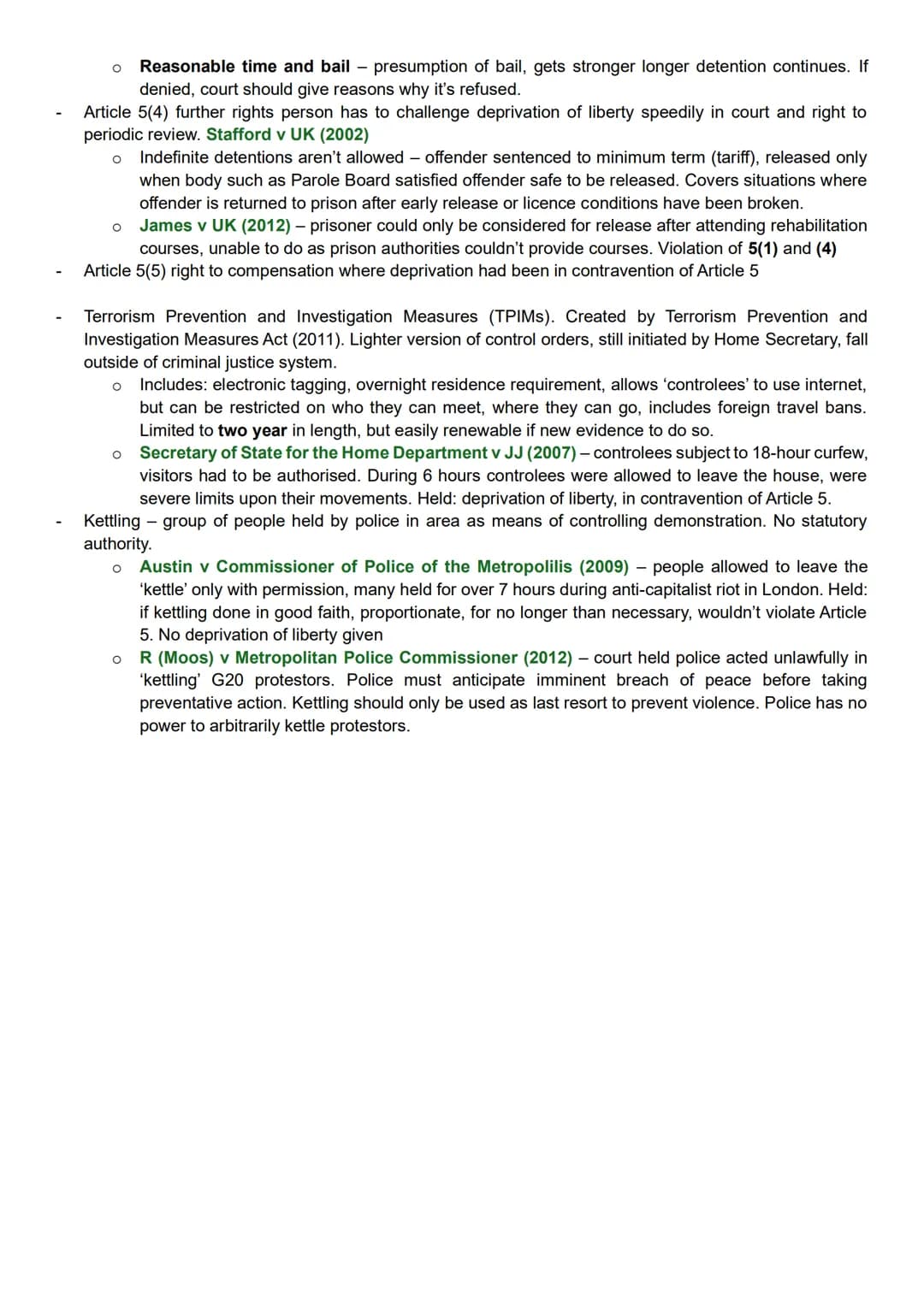 # Article 5 ECHR Scenario Question Structure
- Determine who the claimant/defendant is.
- Define Article 5(1) - Everyone has the right to l