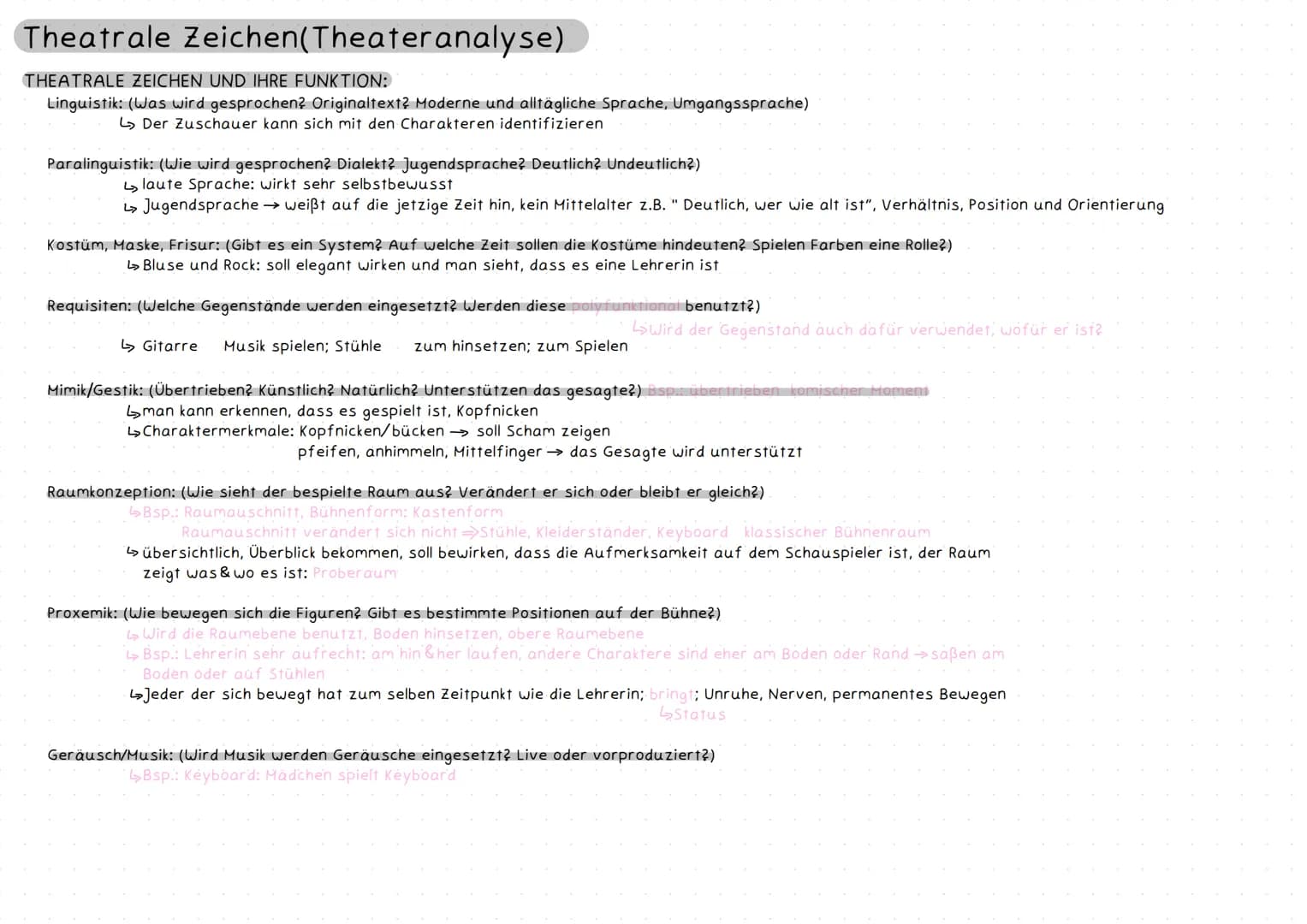 # Theatrale Zeichen(Theateranalyse)
kinetische Zeichen
Visuell
visuell
akustisch
* Mimik
* Gestik
* proxemisch
* Geräusche
*