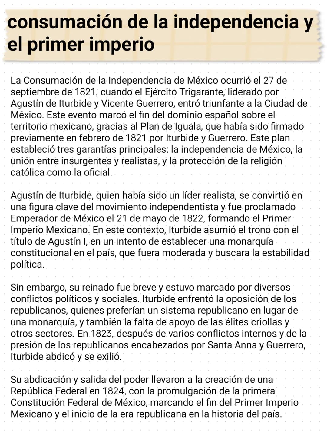 # consumación de la independencia y
el primer imperio
La Consumación de la Independencia de México ocurrió el 27 de
septiembre de 1821, cua