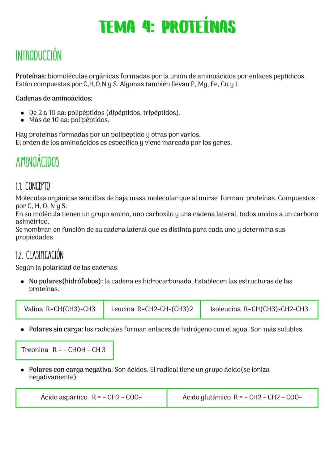 # TEMA 4: PROTEÍNAS
INTRODUCCIÓN
Proteínas: biomoléculas orgánicas formadas por la unión de aminoácidos por enlaces peptídicos.
Están comp
