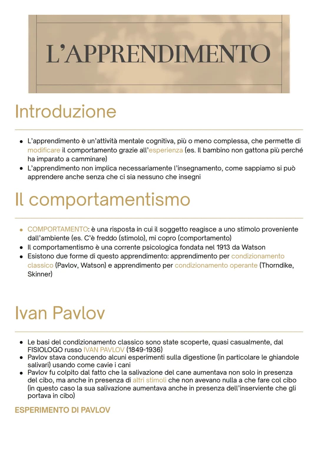 # L'APPRENDIMENTO
Introduzione
* L'apprendimento è un'attività mentale cognitiva, più o meno complessa, che permette di
modificare i