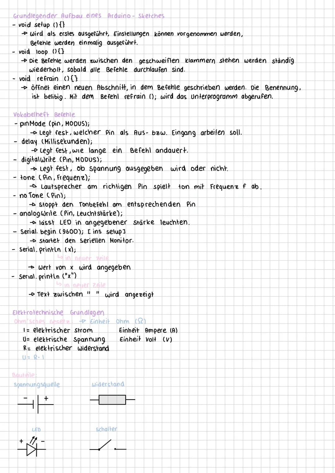 Grundlegender Aufbau eines Arduino - Sketches.
- void setup () {}
→ wird als erstes ausgeführt, Einstellungen können vorgenommen werden,