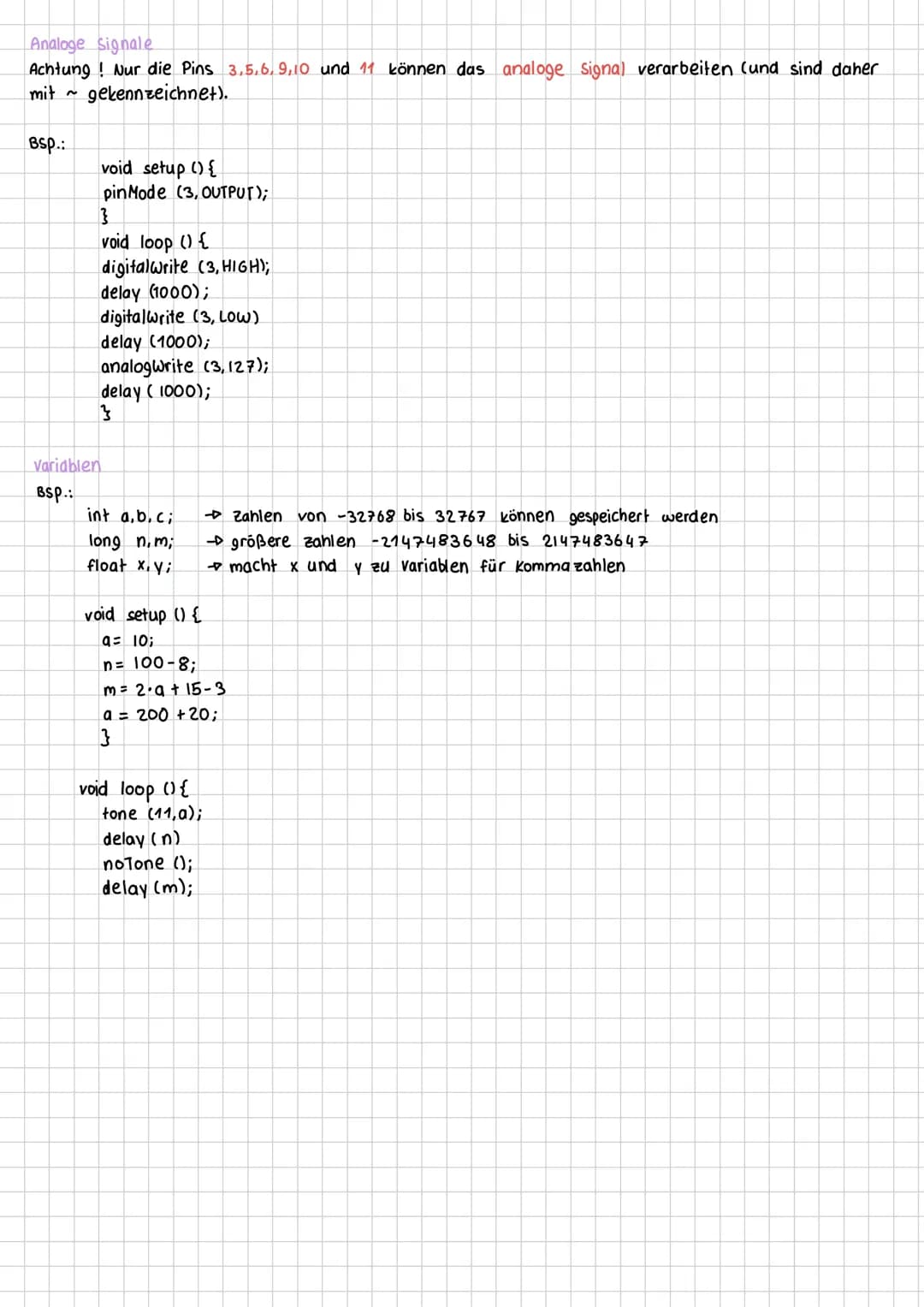 Grundlegender Aufbau eines Arduino - Sketches.
- void setup () {}
→ wird als erstes ausgeführt, Einstellungen können vorgenommen werden,
