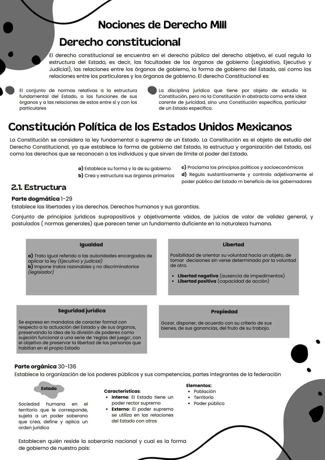 # Nociones de Derecho MIll
# Derecho constitucional
El derecho constitucional se encuentra en el derecho público del derecho objetivo, el