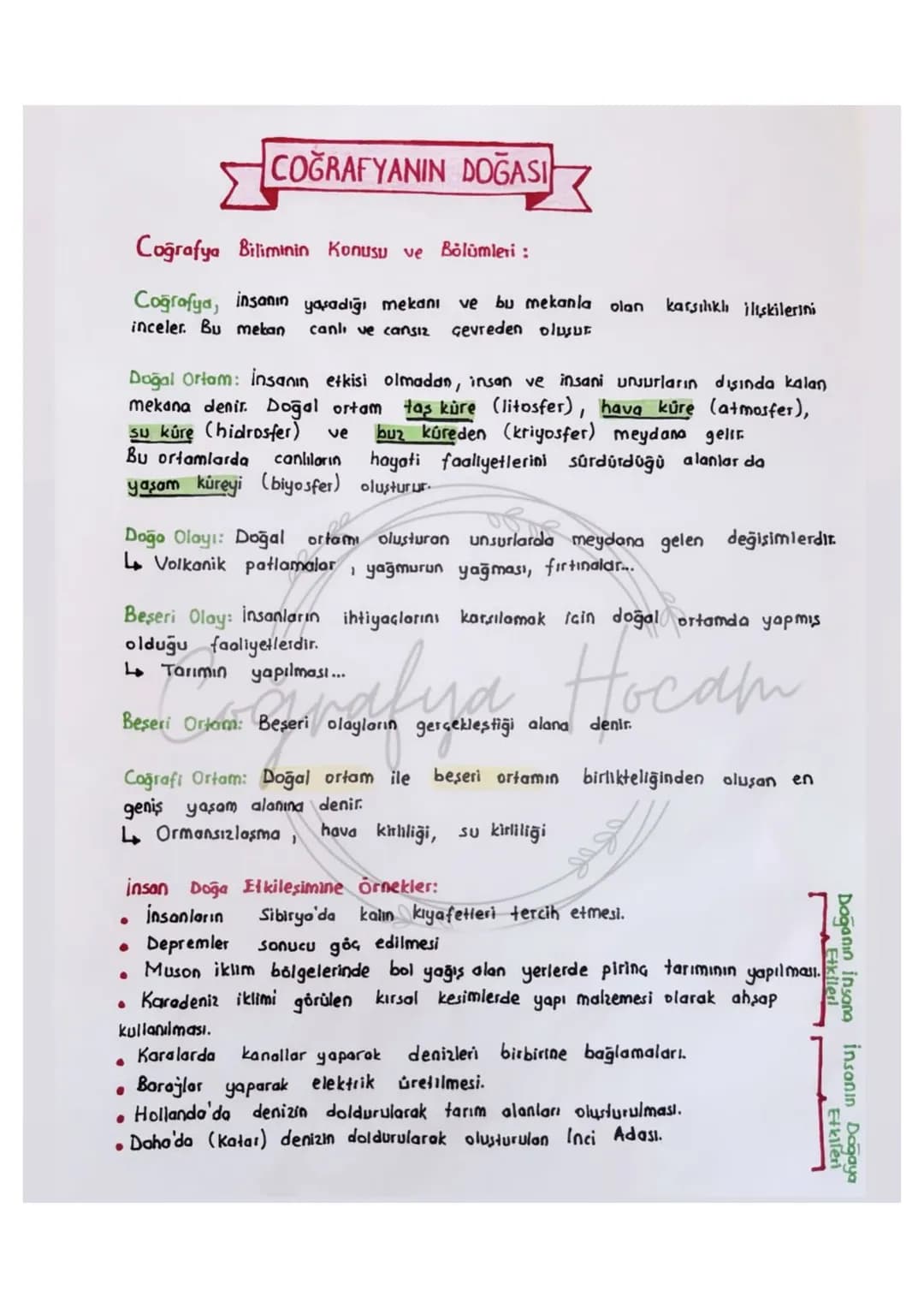 COĞRAFYANIN
KONUSU VE
BÖLÜMLERİ # COĞRAFYANIN DOĞASI
Coğrafya Biliminin Konusu ve Bölümleri:
Coğrafya, insanın yaşadığı mekanı ve bu mekan