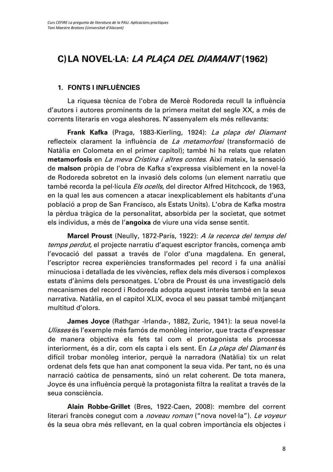 Curs CEFIRE La pregunta de literatura de la PAU. Aplicacions practiques
Toni Maestre Brotons (Universitat d'Alacant)
# Mercè Rodoreda, La p