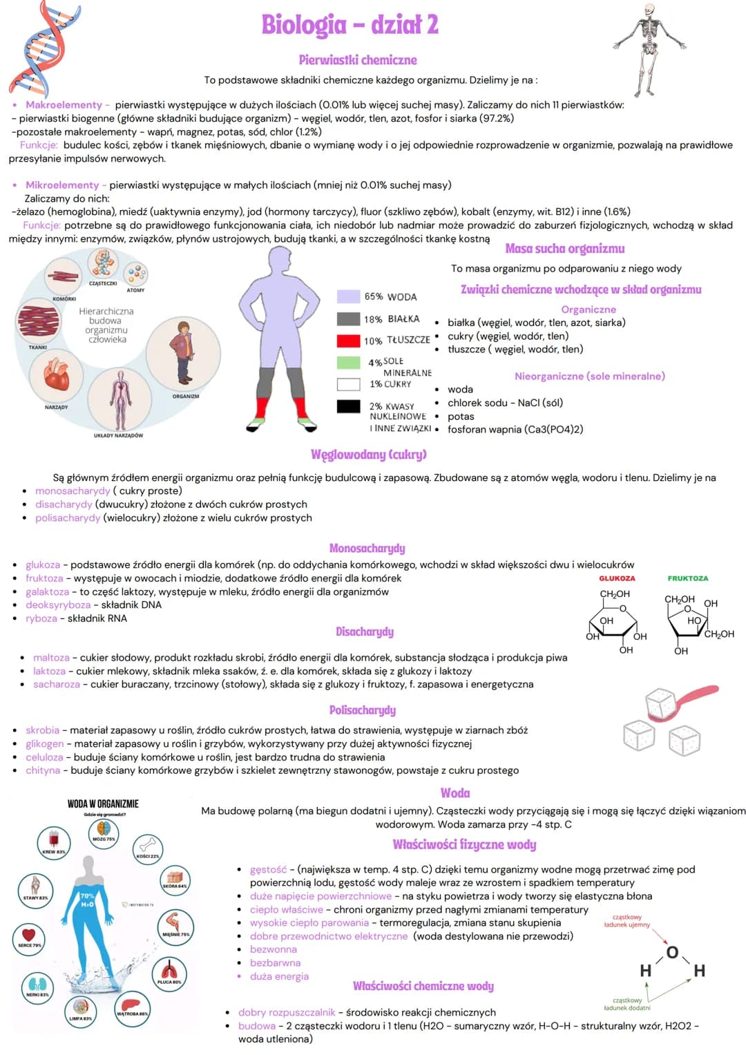 # Biologia - dział 2
Pierwiastki chemiczne
To podstawowe składniki chemiczne każdego organizmu. Dzielimy je na:
* Makroelementy - pierw
