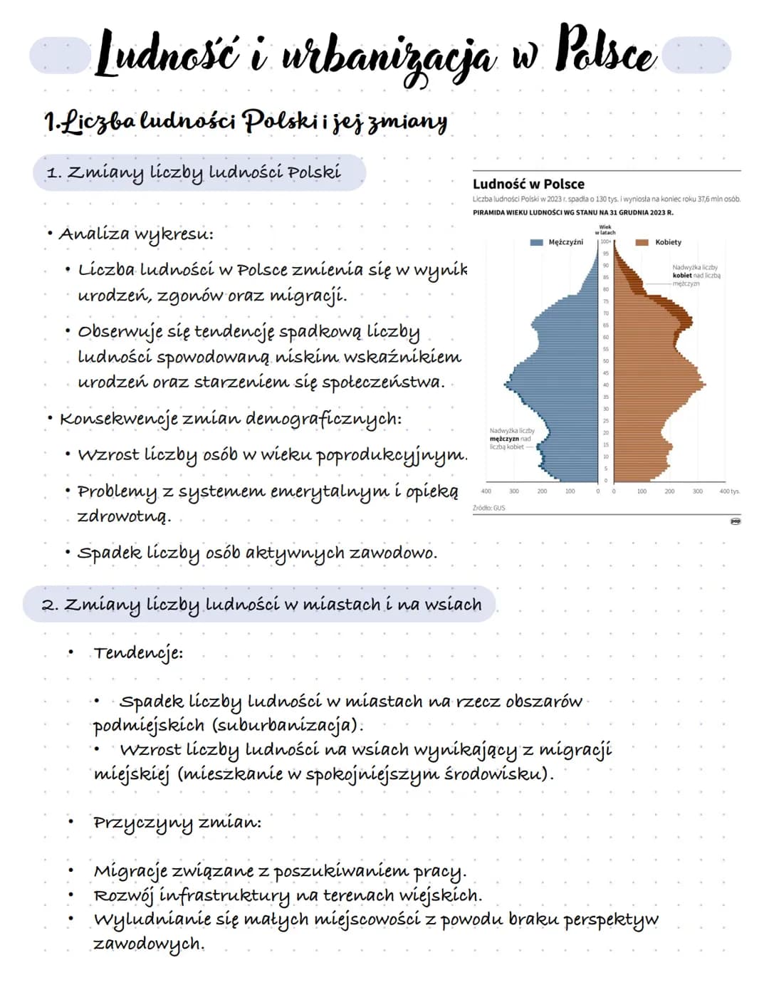 # Ludność i urbanizacja w Polsce
1. Liczba ludności Polski i jej zmiany
1. Zmiany liczby ludności Polski
• Analiza wykresu:
• Liczba lud