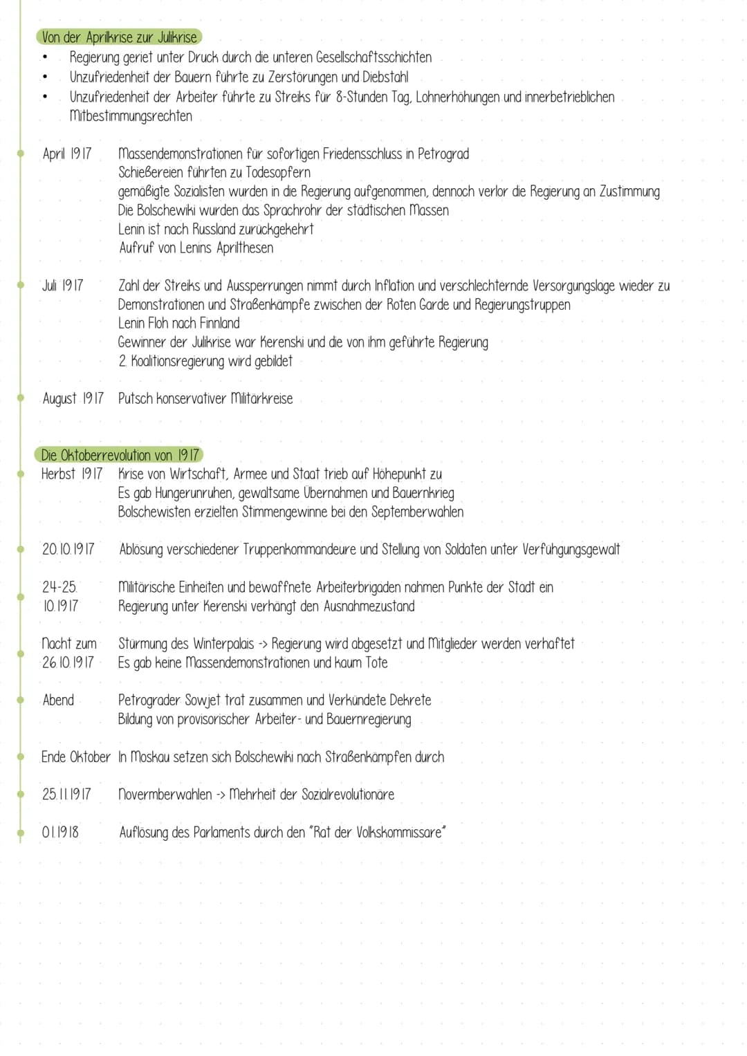 # Lernzettel - Geschichte
Februar- & Oktoberrevolution
ZEITSTRAHL
Zuspitzung der Krise in Russland
1914- Beginn des ersten Weltkriegs
191
