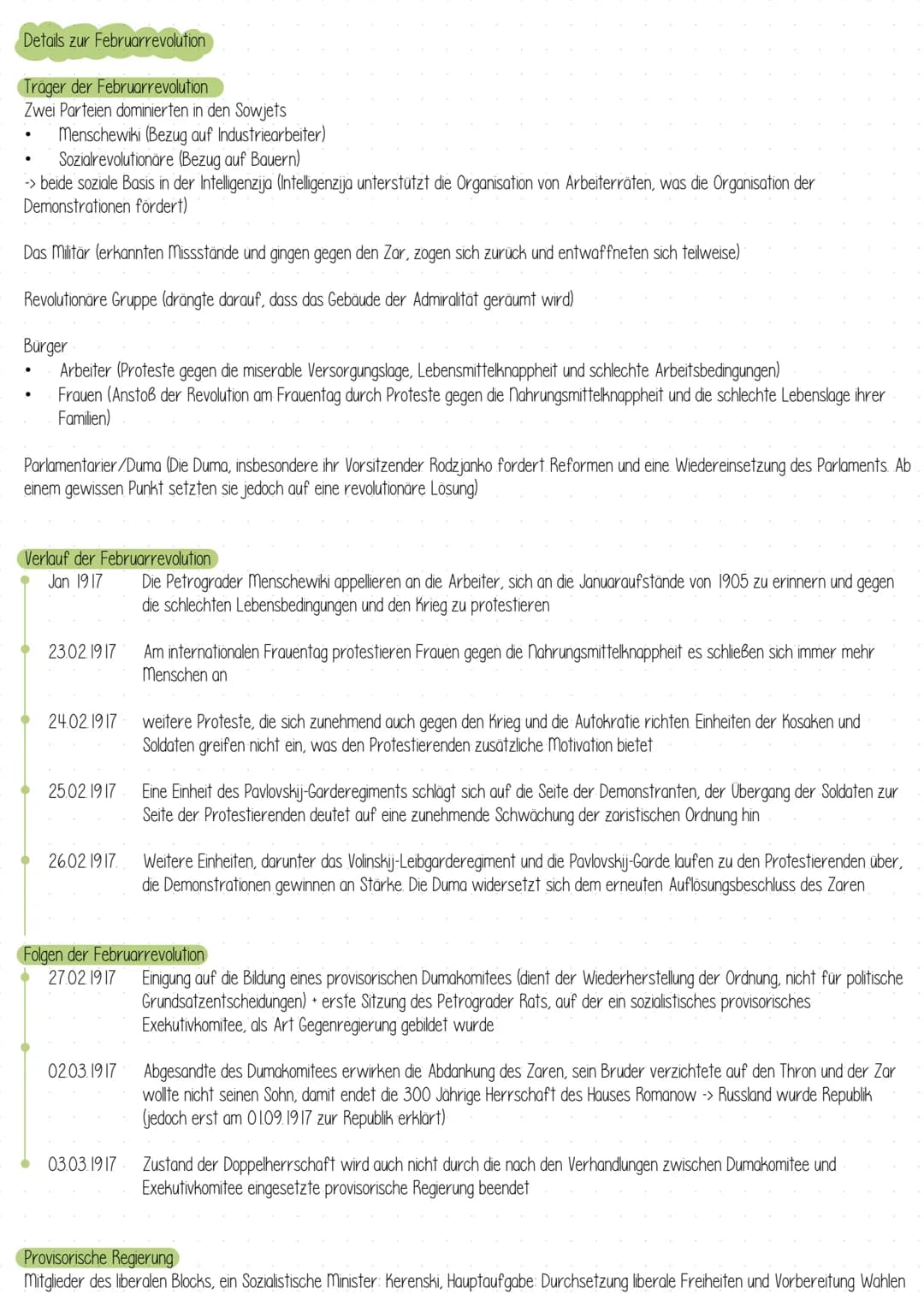 # Lernzettel - Geschichte
Februar- & Oktoberrevolution
ZEITSTRAHL
Zuspitzung der Krise in Russland
1914- Beginn des ersten Weltkriegs
191