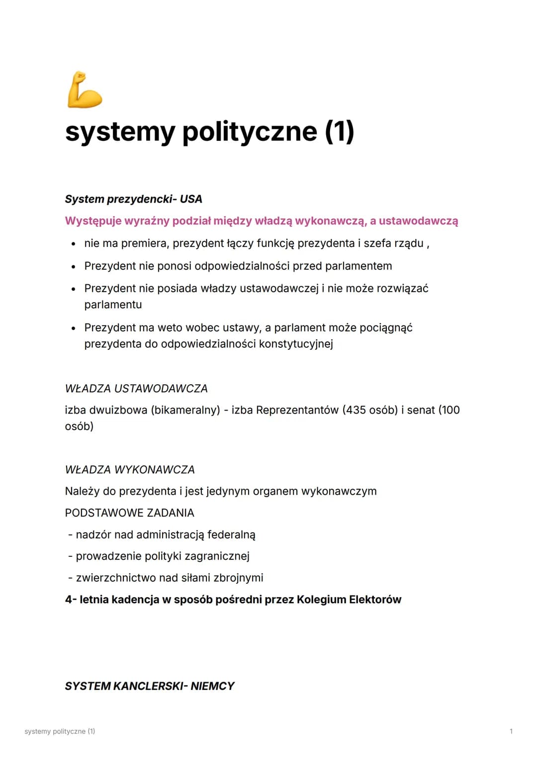 # systemy polityczne (1)
System prezydencki- USA
Występuje wyraźny podział między władzą wykonawczą, a ustawodawczą
* nie ma premiera, pr
