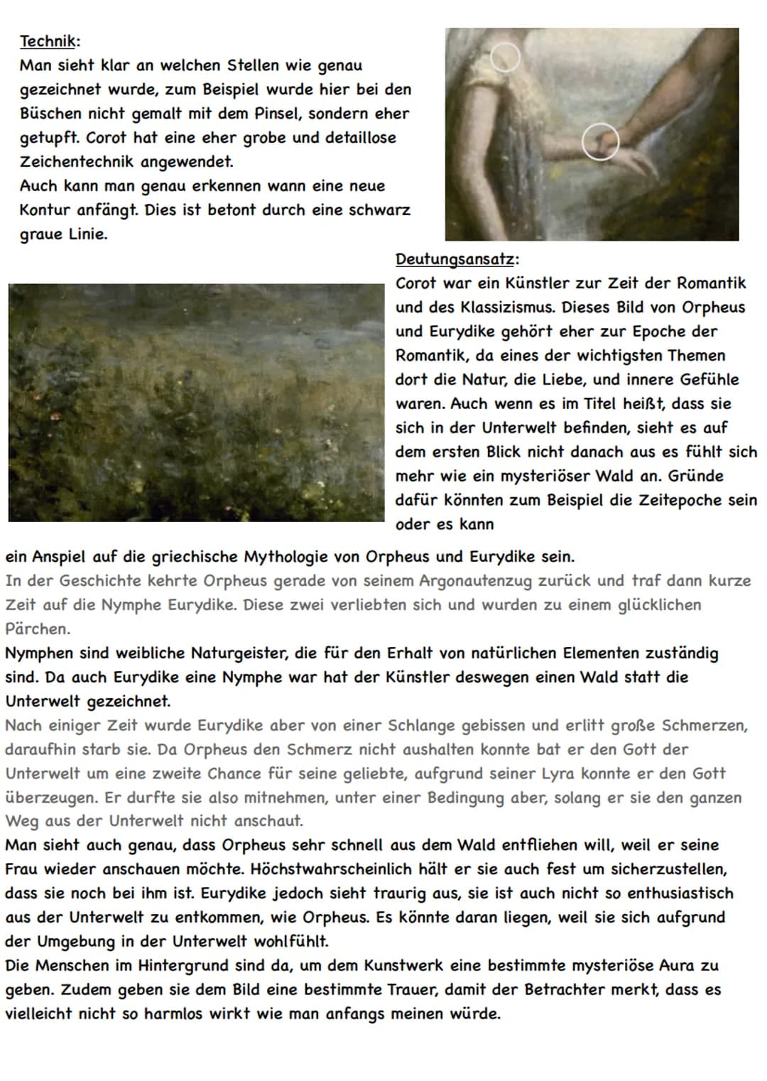 Erster Eindruck:
Das Gemälde „Orpheus leading Eurydice from the underworld" von dem Künstler Jean-Baptiste
Camille Corot wirkt auf dem erste