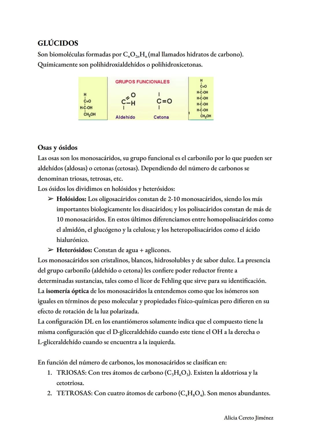 # Glúcidos y lípidos
--- TEMA 2 ---
Alicia Cereto Jiménez # GLÚCIDOS
Son biomoléculas formadas por $C_nO_{2n}H_n$ (mal llamados hidratos