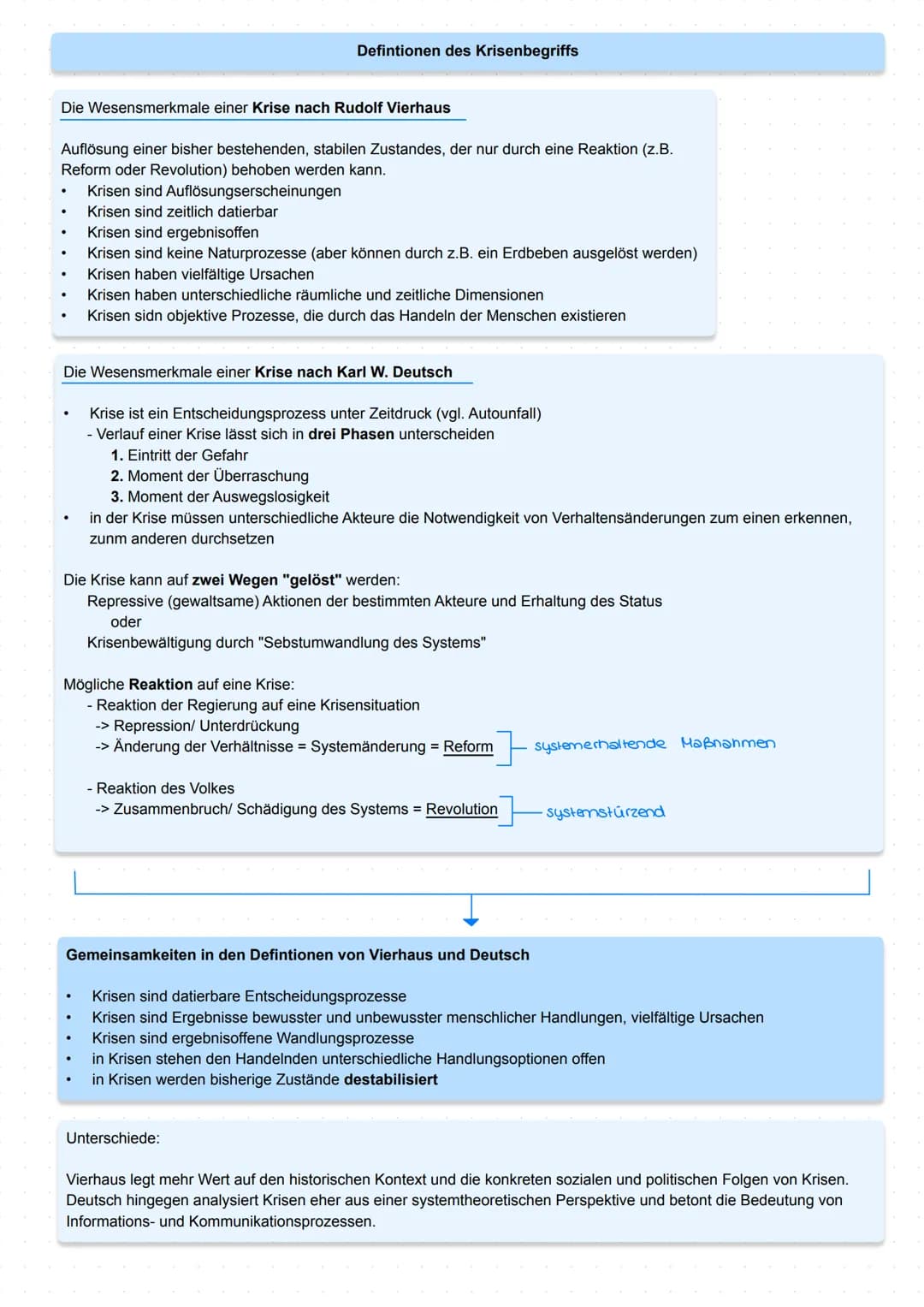 # Defintionen des Krisenbegriffs
Die Wesensmerkmale einer Krise nach Rudolf Vierhaus
Auflösung einer bisher bestehenden, stabilen Zustande