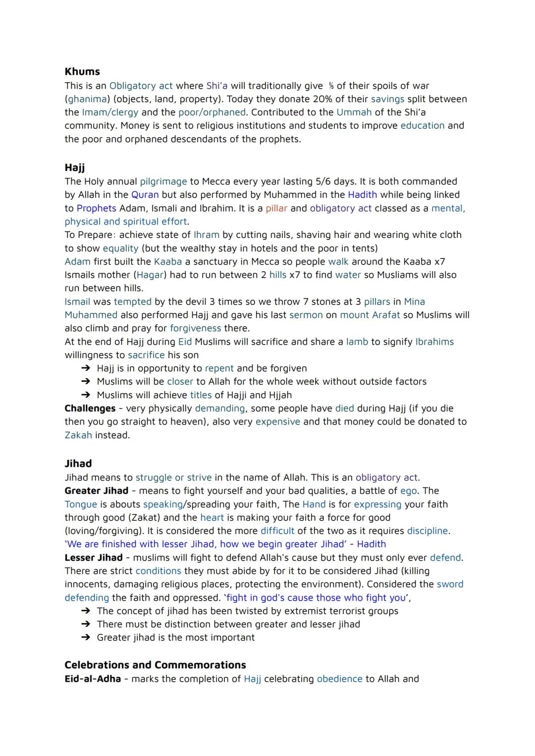 # GCSE RE Islam
Beliefs Practices Sunni Shi'a
Muslim Beliefs
**The 6 Beliefs**
Believed by Sunni Muslims who are the majority of Islam. T