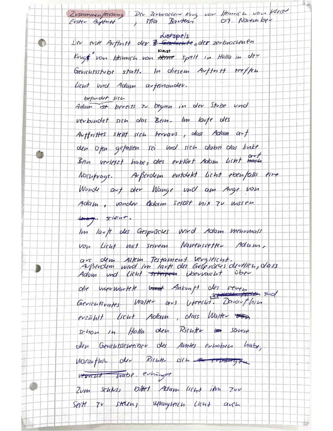 Zusammenfassung
Erster Auftritt
Der Zerbracteor Kuug vor Heinrich von KUISH
Mia Barten 07 November
Lustspiels
Kleist
Lev erste Auftritt d