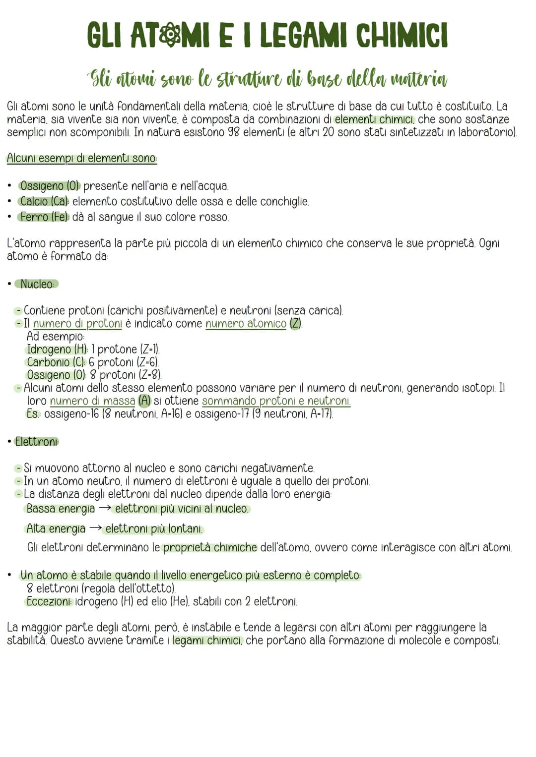 # GLI ATOMI E I LEGAMI CHIMICI
Gli atomi sono le strutture di base della materia
Gli atomi sono le unità fondamentali della materia, cioè