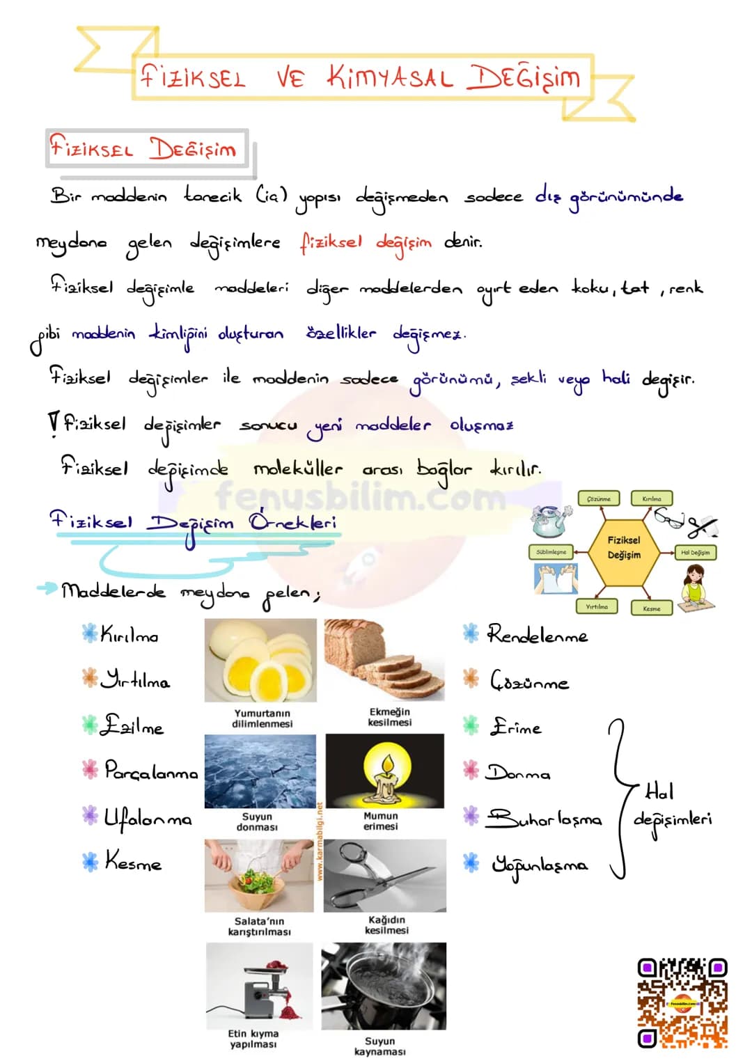 # FİZİKSEL VE KİMYASAL DEĞİşim
## FİZİKSEL Değişim
Bir maddenin tanecik (ia) yopısı değişmeden sadece dış görünümünde
meydana gelen değişi