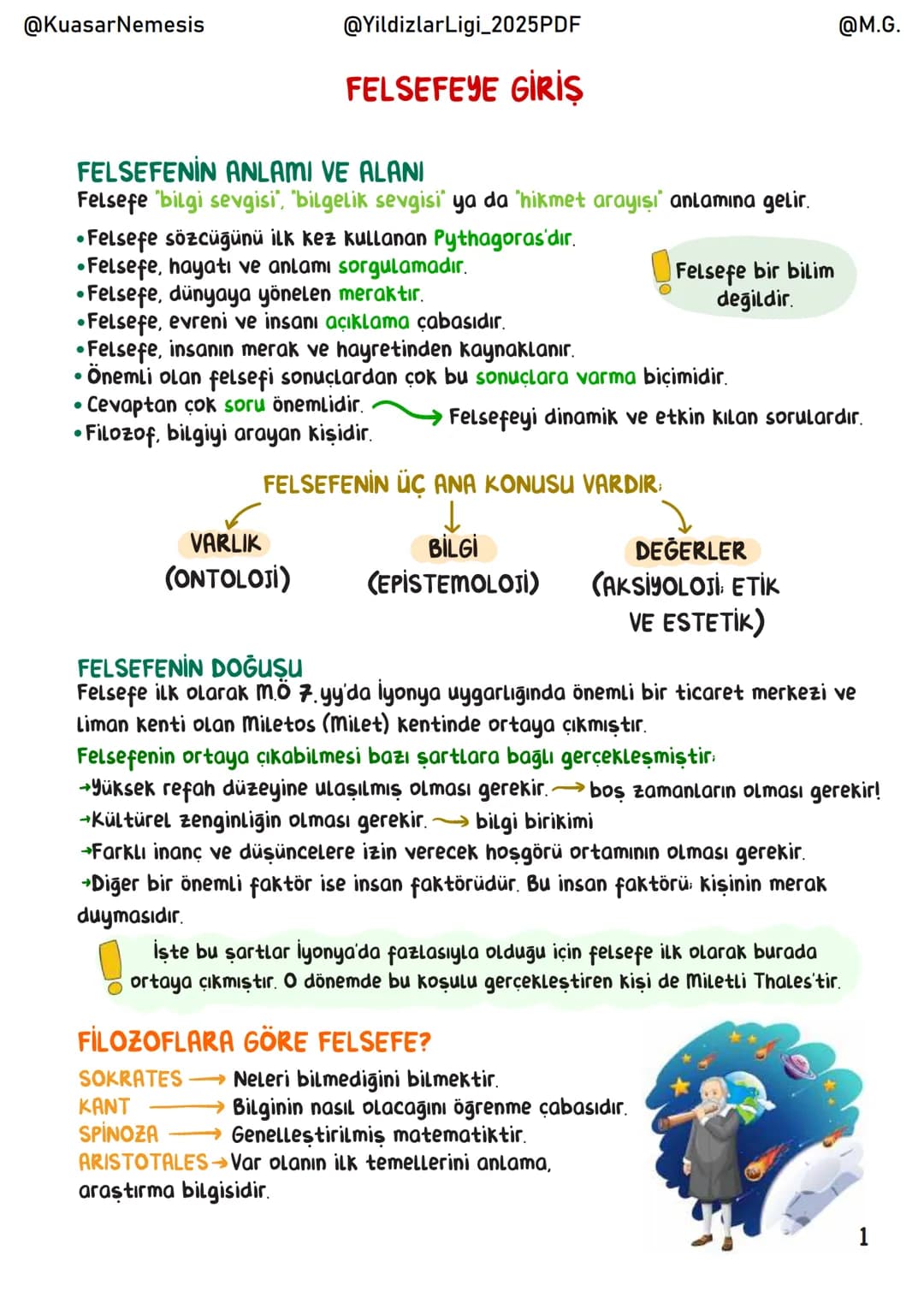 @KuasarNemesis
@YildizlarLigi_2025PDF
@M.G.
# Felsefe
## İÇİNDEKİLER
Felsefeye Giris 1
Bilgi Felsefesi 3
Varlık Felsefesi 16
Ahlak Felsefe